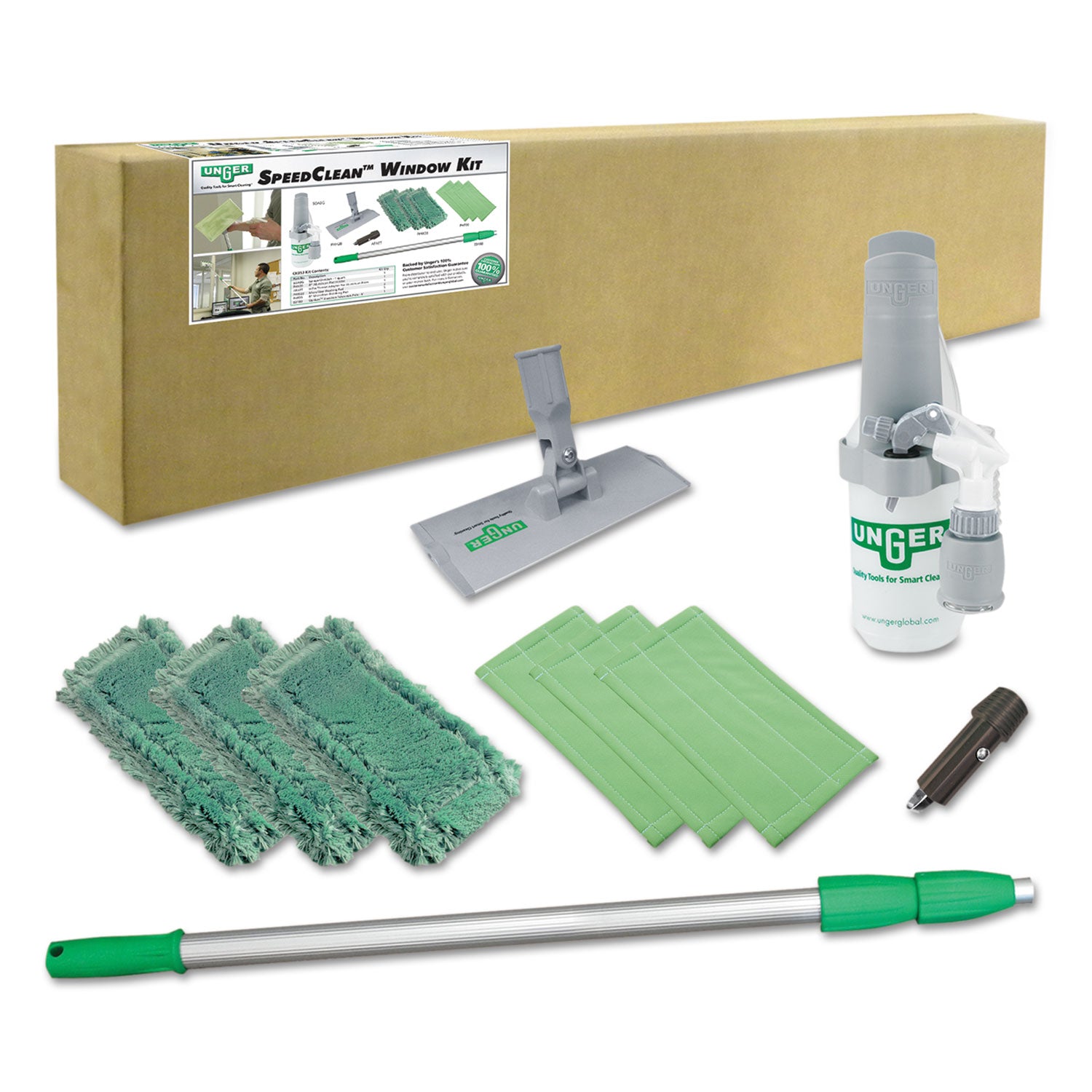 SpeedClean Window Cleaning Kit, 72" to 80", Extension Pole With 8" Pad Holder, Silver/Green -
