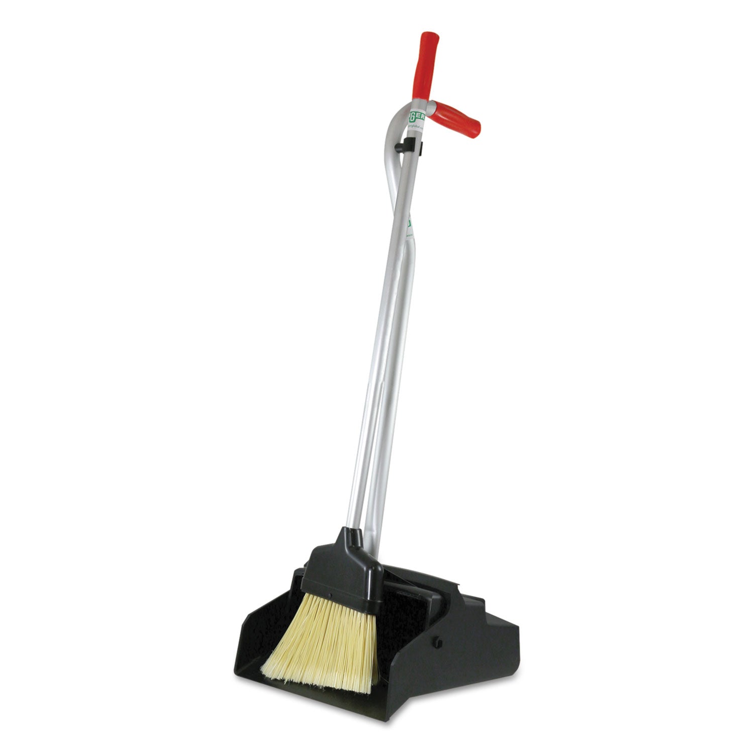 Ergo Dustpan With Broom, 12w x 33h, Metal with Vinyl Coated Handle, Red/Silver -