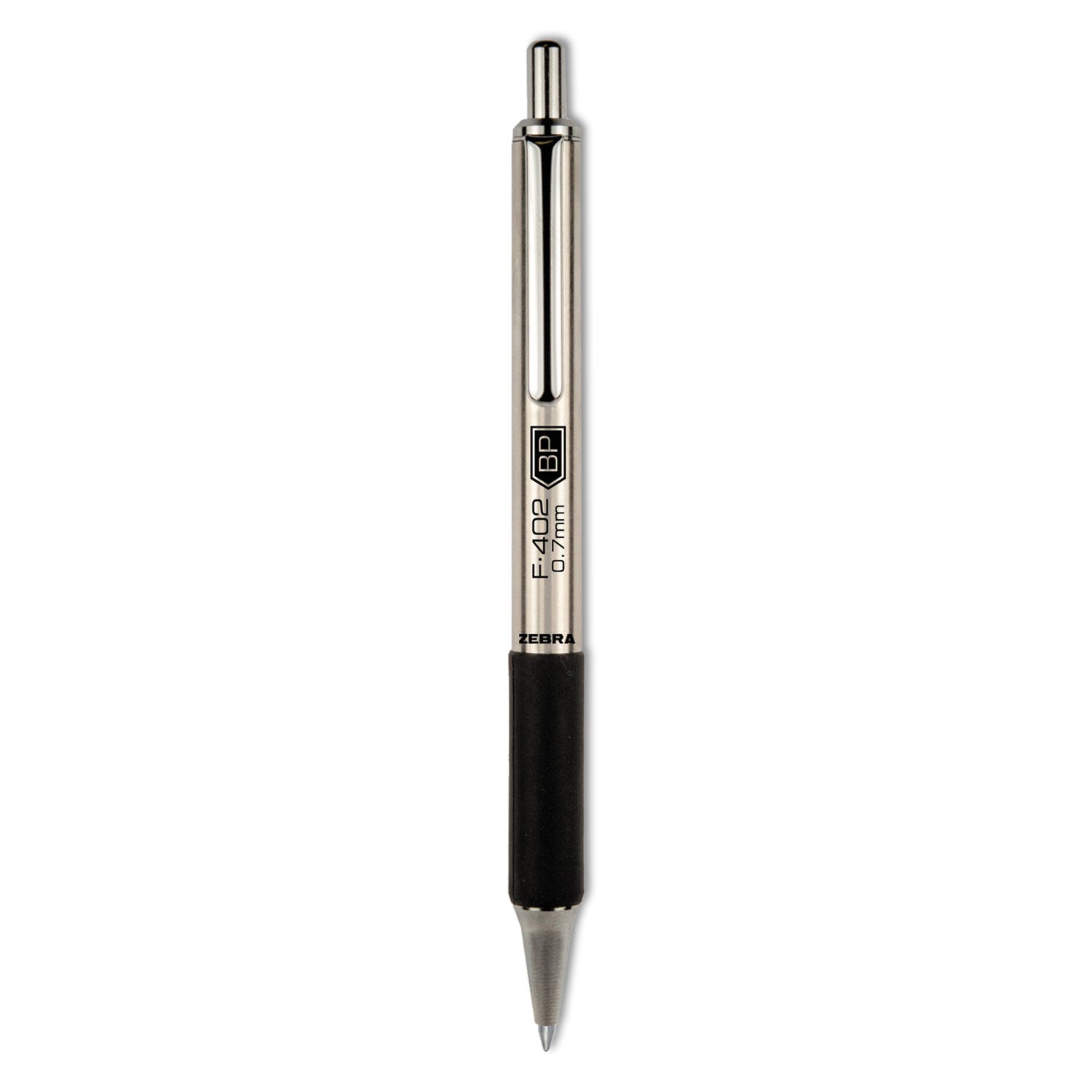F-402 Ballpoint Pen, Retractable, Fine 0.7 mm, Black Ink, Stainless Steel/Black Barrel -