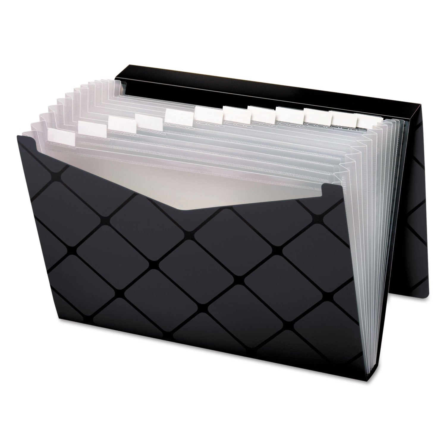 Poly Expanding File, 1.5" Expansion, 13 Sections, Cord/Hook Closure, 1/12-Cut Tabs, Letter Size, Black -