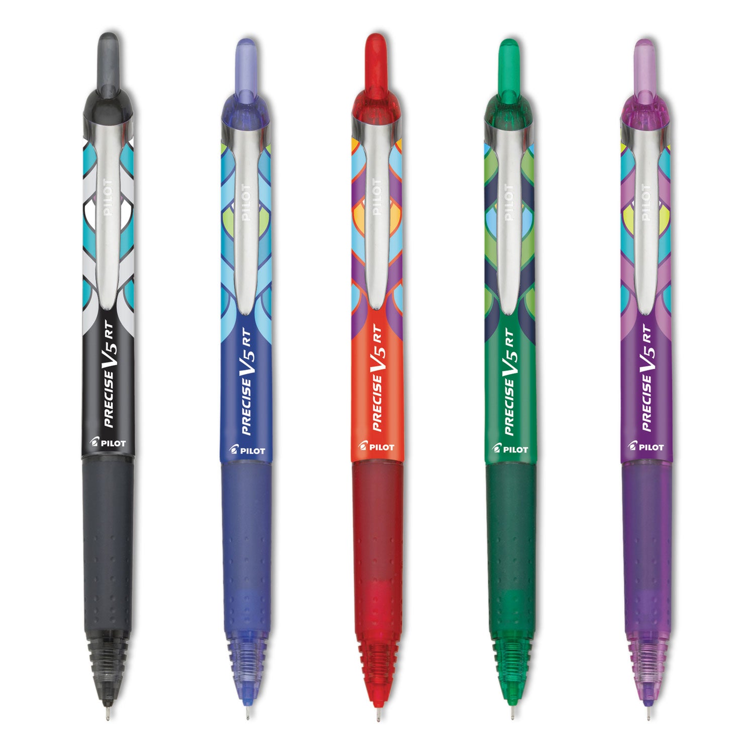 precise-v5rt-deco-collection-roller-ball-pen-retractable-extra-fine-05-mm-assorted-peacock-ink-and-barrel-colors-5-pack_pil41980 - 1