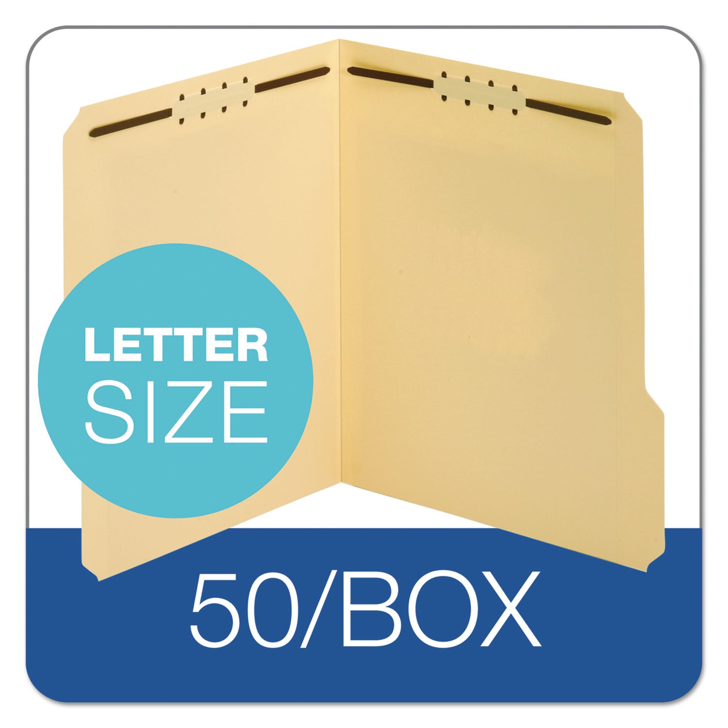Top Tab Fastener Folder, 0.75" Expansion, 2 Fasteners, Letter Size, Manila Exterior, 50/Box -
