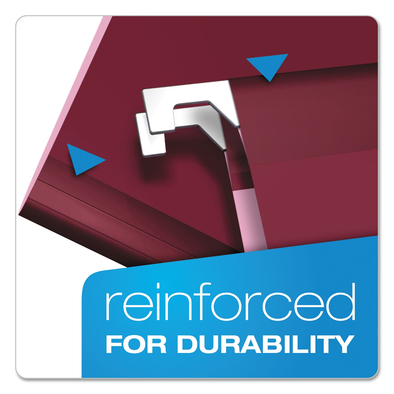 Colored Reinforced Hanging Folders, Letter Size, 1/5-Cut Tabs, Burgundy, 25/Box -