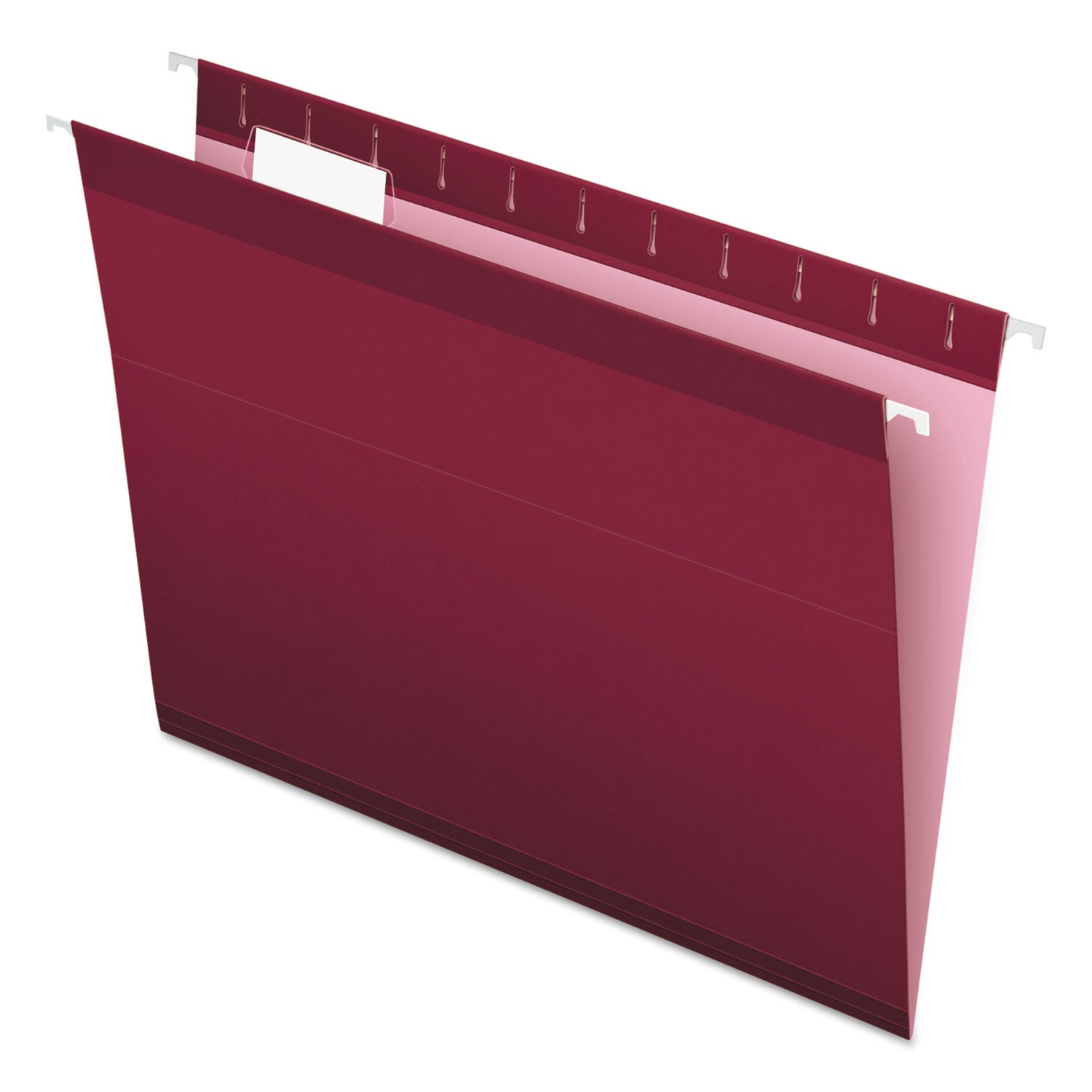 Colored Reinforced Hanging Folders, Letter Size, 1/5-Cut Tabs, Burgundy, 25/Box -