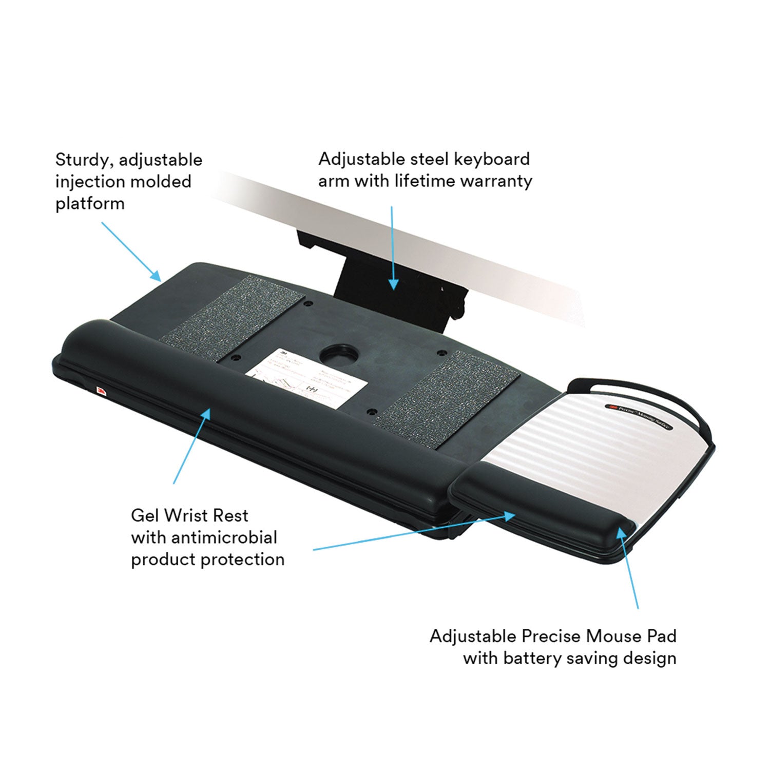 Easy Adjust Keyboard Tray, Highly Adjustable Platform, 23" Track, Black -