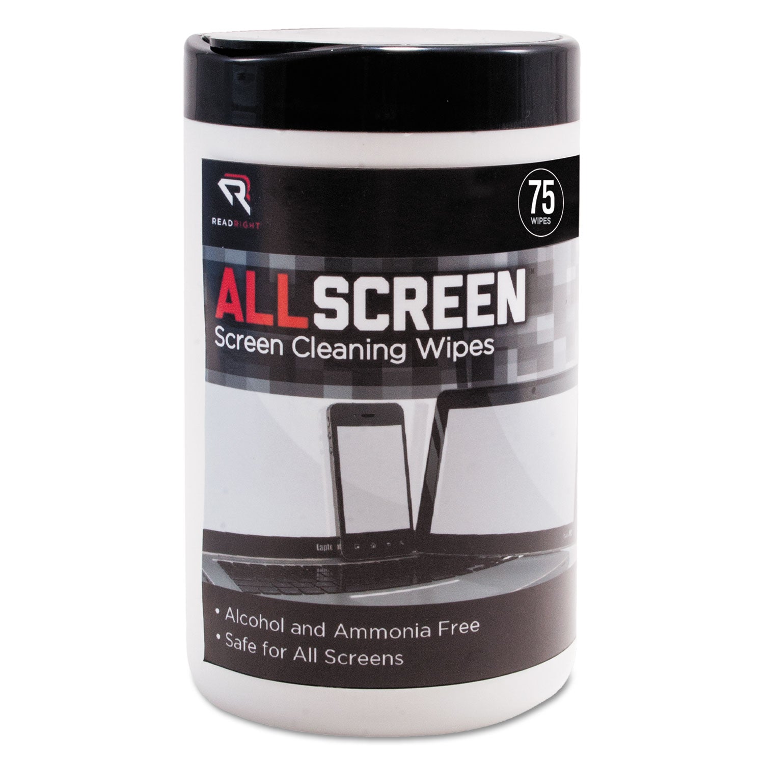 allscreen-screen-cleaning-wipes-1-ply-6-x-6-unscented-white-75-tub_rearr15045 - 1