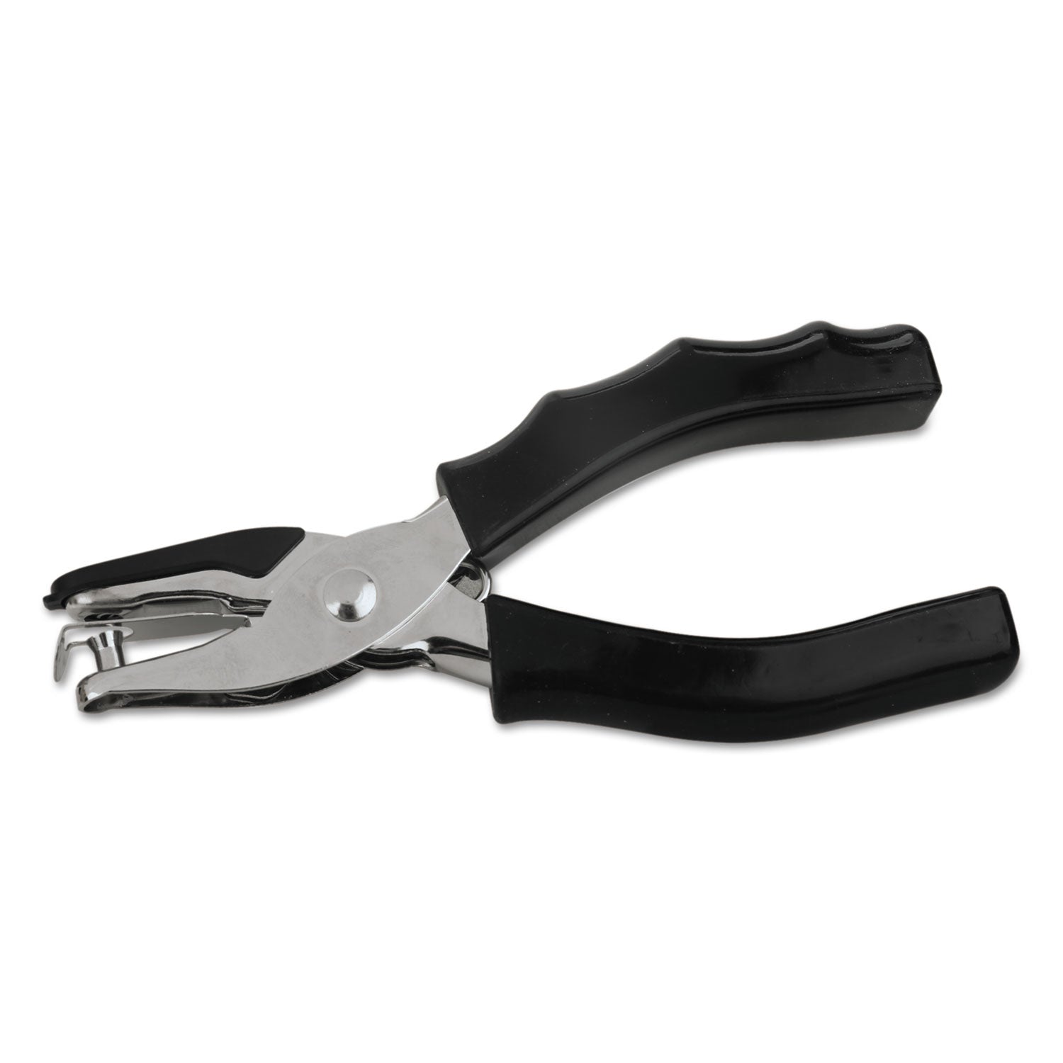 Eight-Sheet Handheld One-Hole Punch, 1/4" Holes, Metal with Rubber Grip, Black -