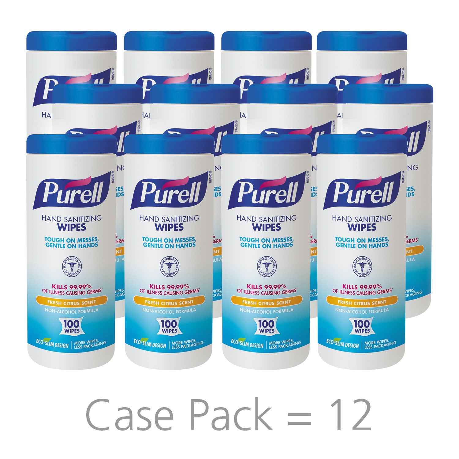 Premoistened Hand Sanitizing Wipes, 5.78 x 7, Fresh Citrus, White, 100/Canister, 12 Canisters/Carton -