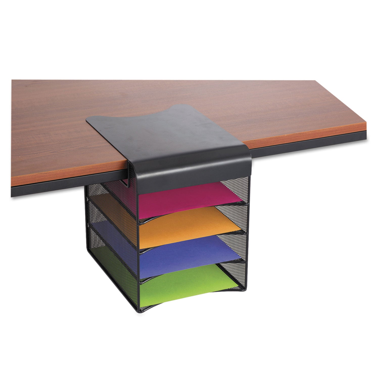 onyx-hanging-organizer-solid-top-horizontal-4-compartments-steel-mesh-1233-x-12-x-10-black_saf3242bl - 1