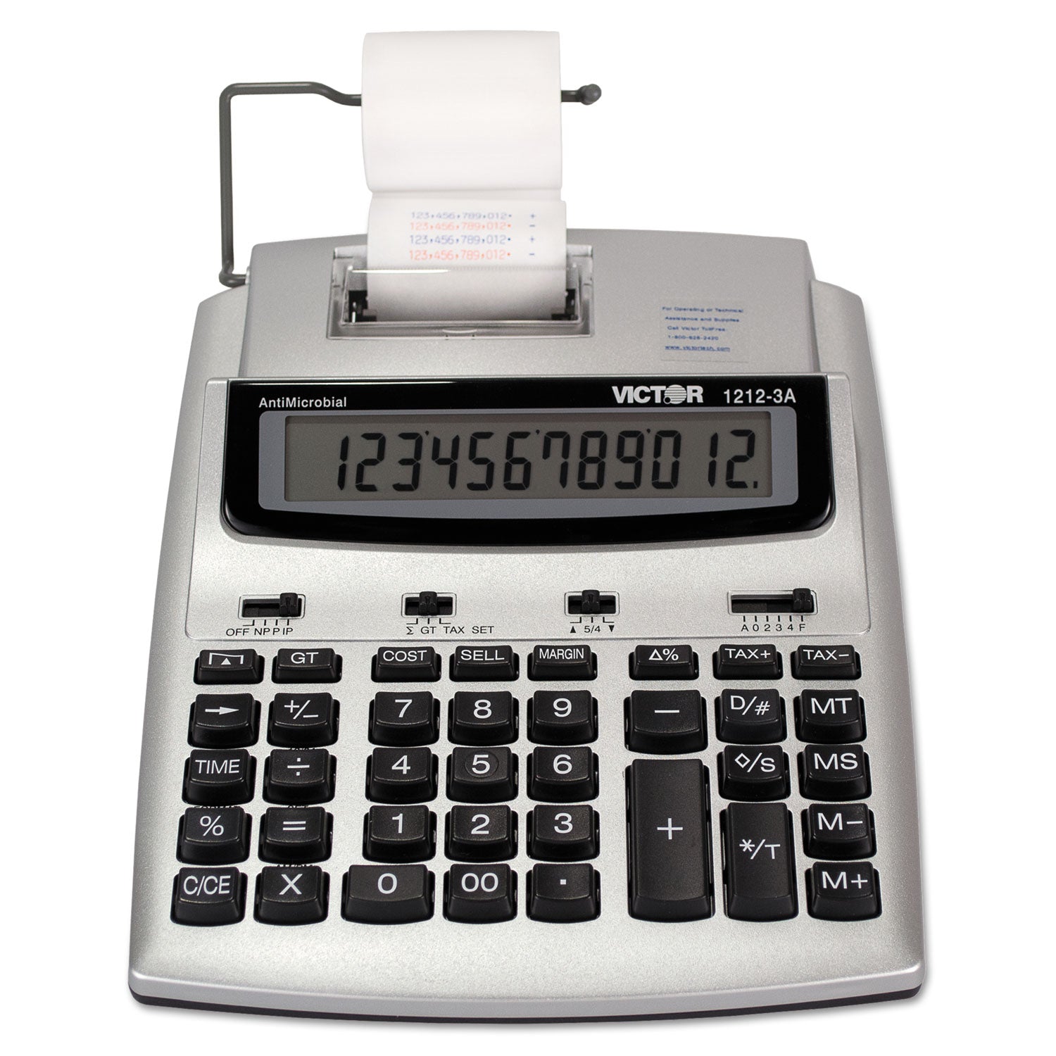 1212-3A Antimicrobial Printing Calculator, Black/Red Print, 2.7 Lines/Sec -