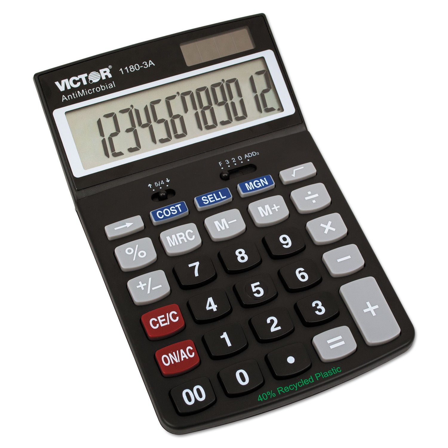 1180-3A Antimicrobial Desktop Calculator, 12-Digit LCD -