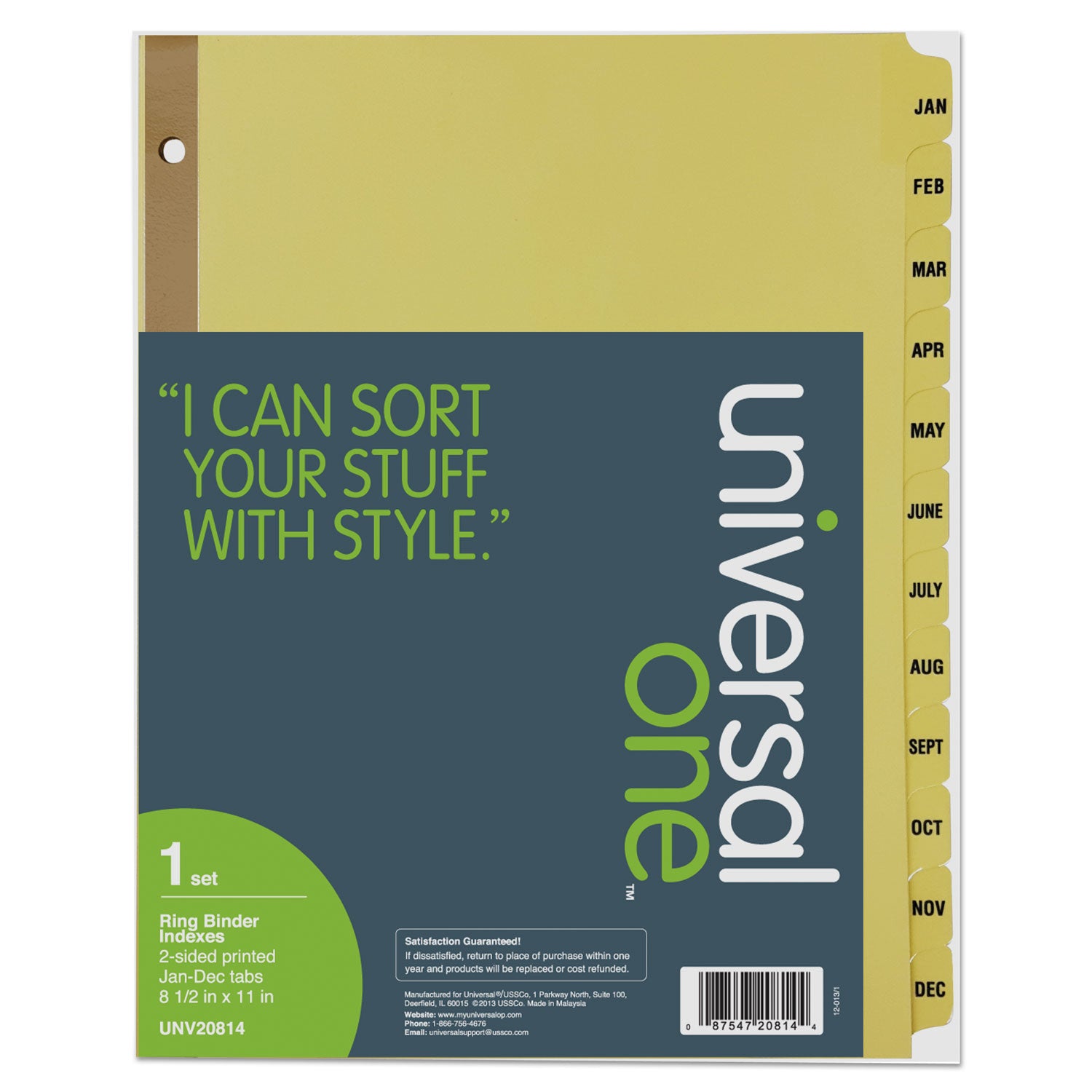 Deluxe Preprinted Plastic Coated Tab Dividers with Black Printing, 12-Tab, Jan. to Dec., 11 x 8.5, Buff, 1 Set -