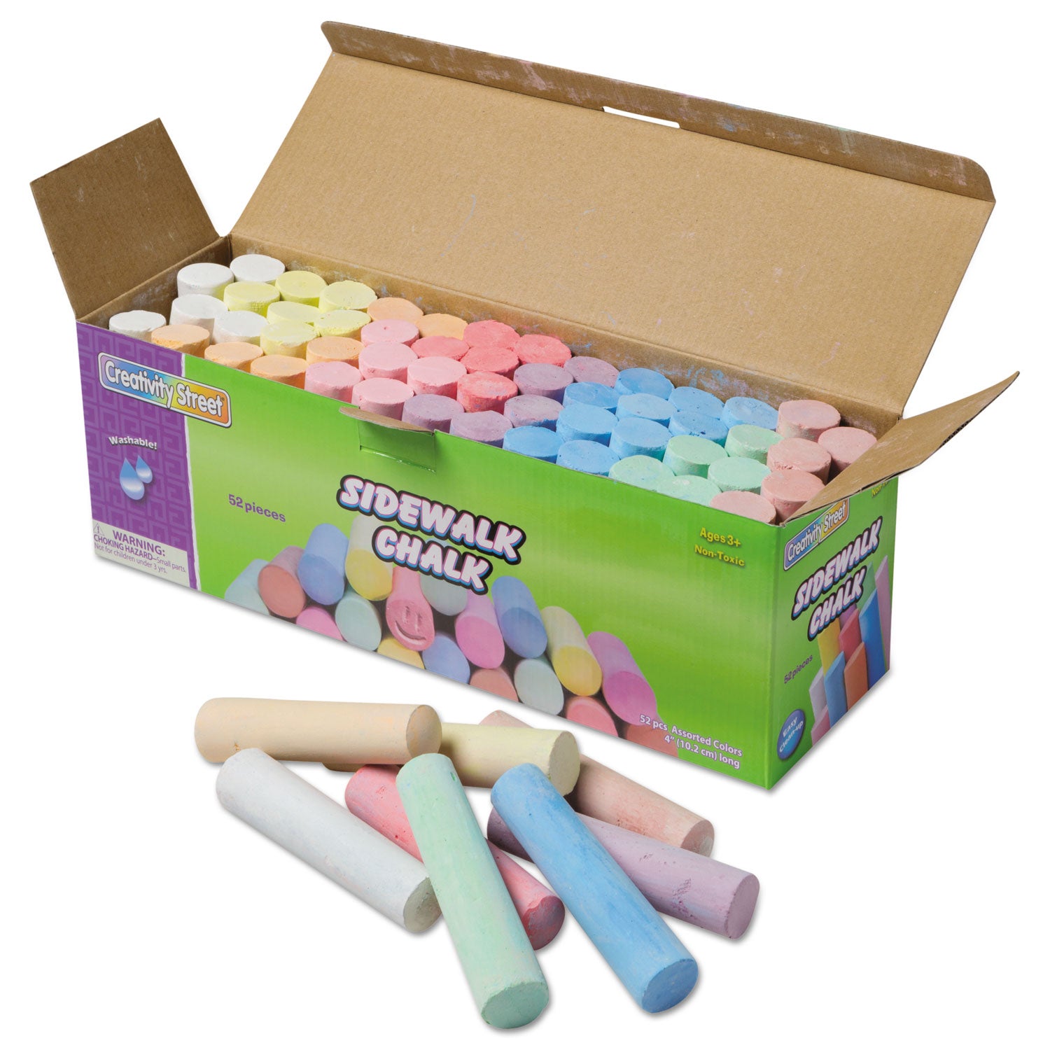 Sidewalk Chalk, Jumbo Stick, 4" x 1" Diameter, 12 Assorted Colors, 52/Set -