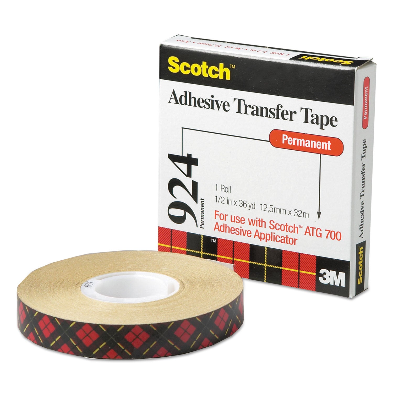 ATG Adhesive Transfer Tape, Permanent, Holds Up to 0.5 lbs, 0.5" x 36 yds, Clear -