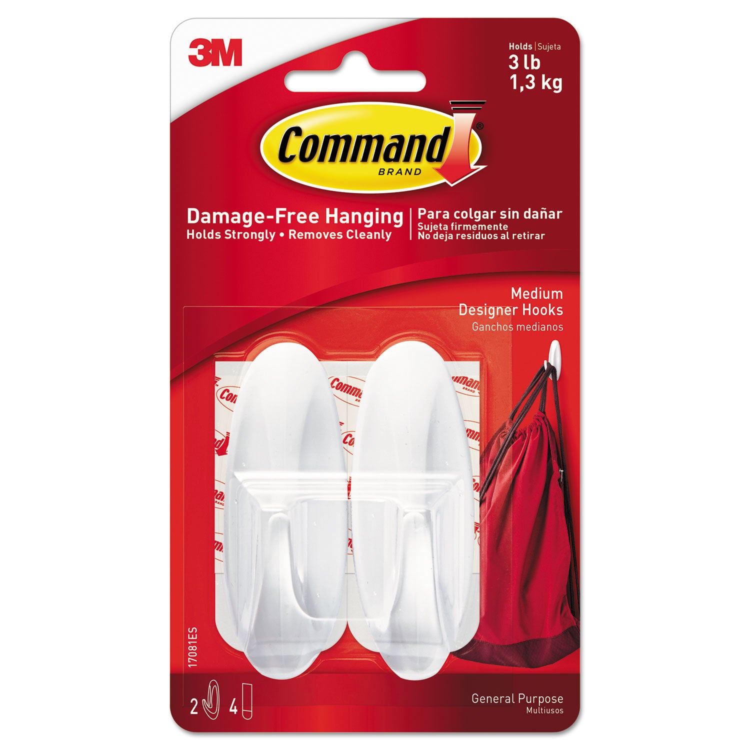 general-purpose-designer-hooks-medium-plastic-white-3-lb-capacity-2-hooks-and-4-strips-pack_mmm17081es - 1