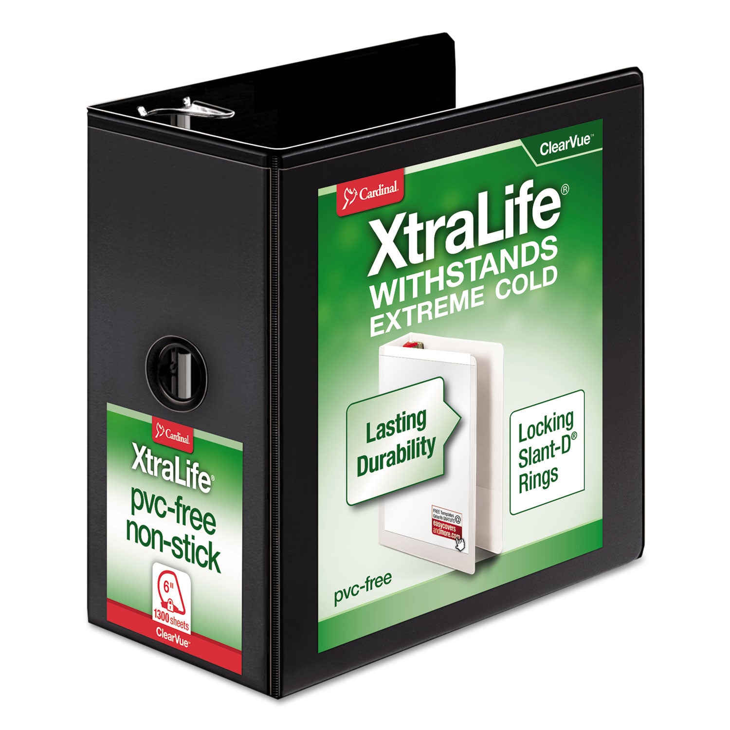 XtraLife ClearVue Non-Stick Locking Slant-D Ring Binder, 3 Rings, 6" Capacity, 11 x 8.5, Black -
