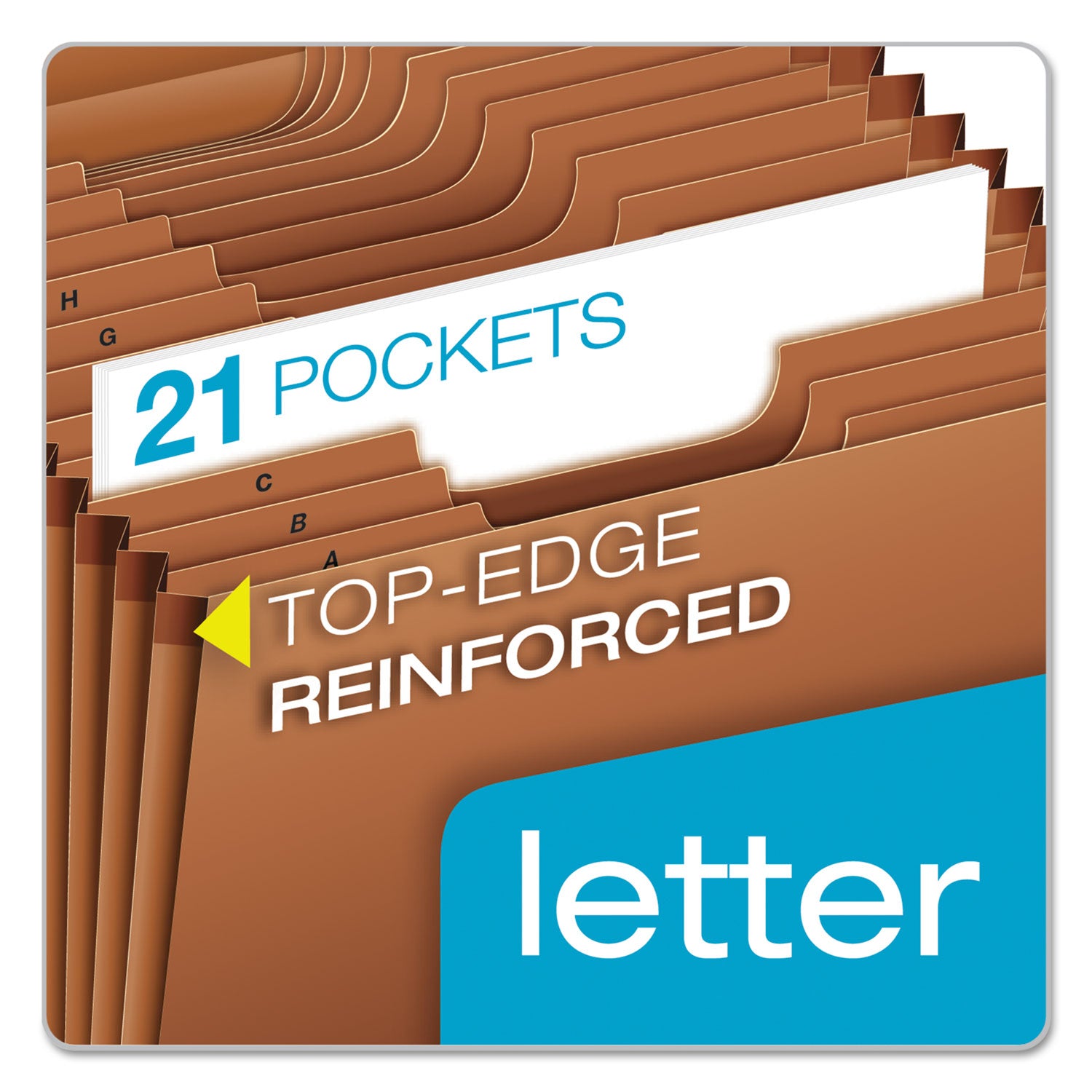 Heavy-Duty Expanding File with Reinforced Flap, 21 Sections, Elastic Cord Closure, 1/3-Cut Tabs, Letter Size, Redrope -