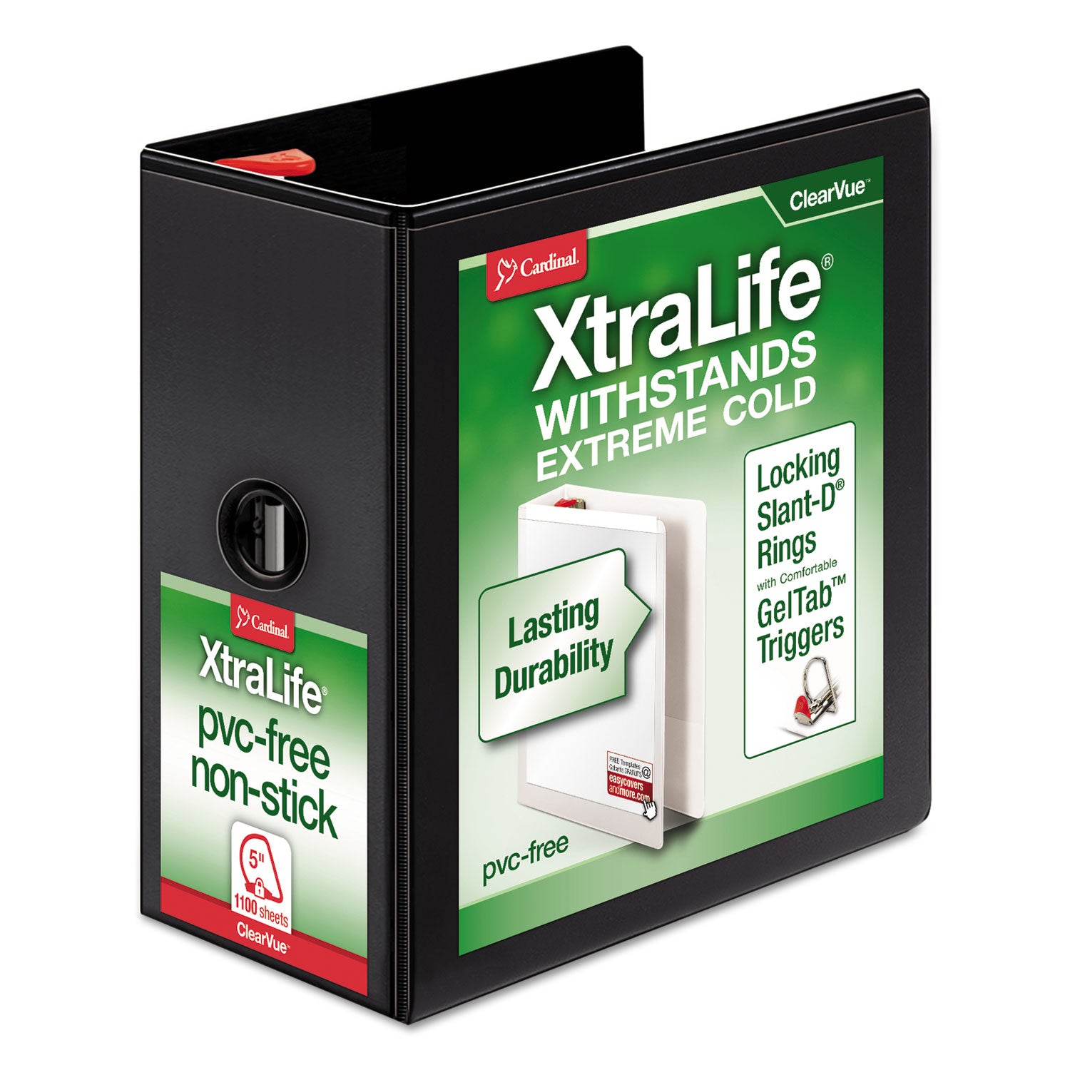 XtraLife ClearVue Non-Stick Locking Slant-D Ring Binder, 3 Rings, 5" Capacity, 11 x 8.5, Black -