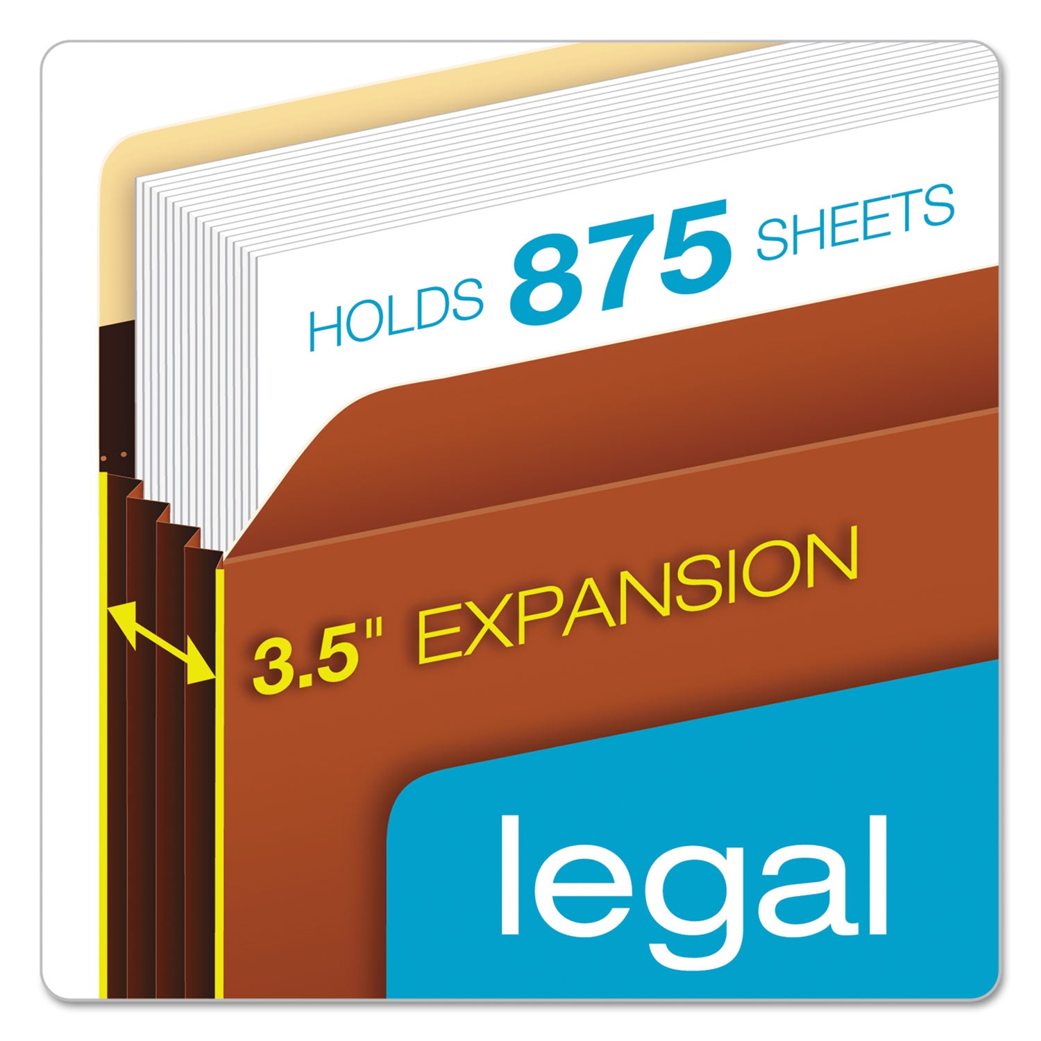 Heavy-Duty File Pockets, 3.5" Expansion, Legal Size, Redrope, 25/Box -