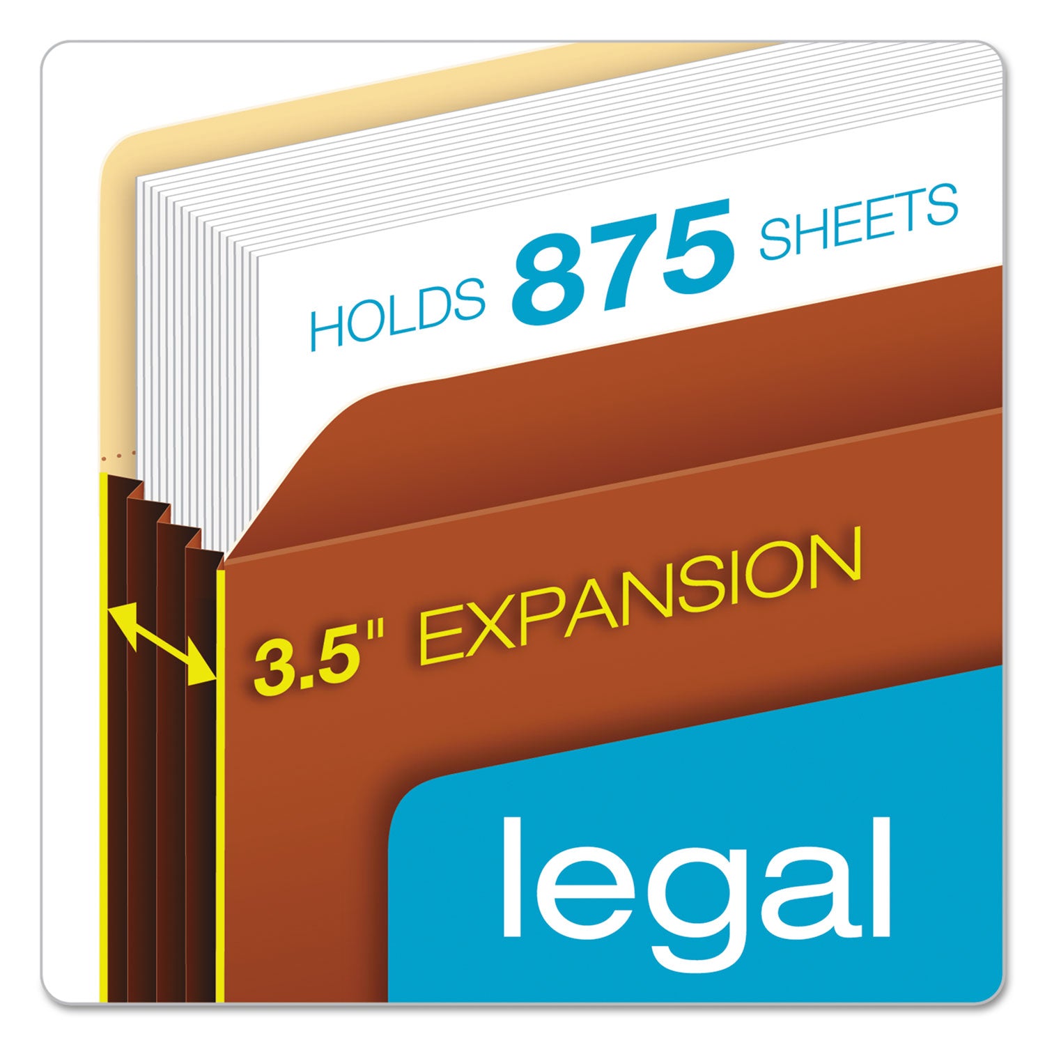 File Pocket with Tyvek, 3.5" Expansion, Legal Size, Redrope, 10/Box -