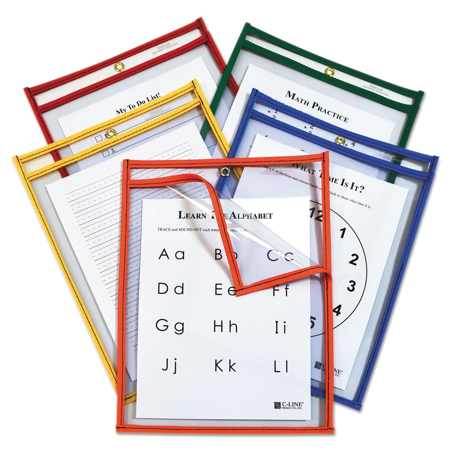 reusable-dry-erase-pockets-easy-load-9-x-12-assorted-primary-colors-25-pack_cli42620 - 1
