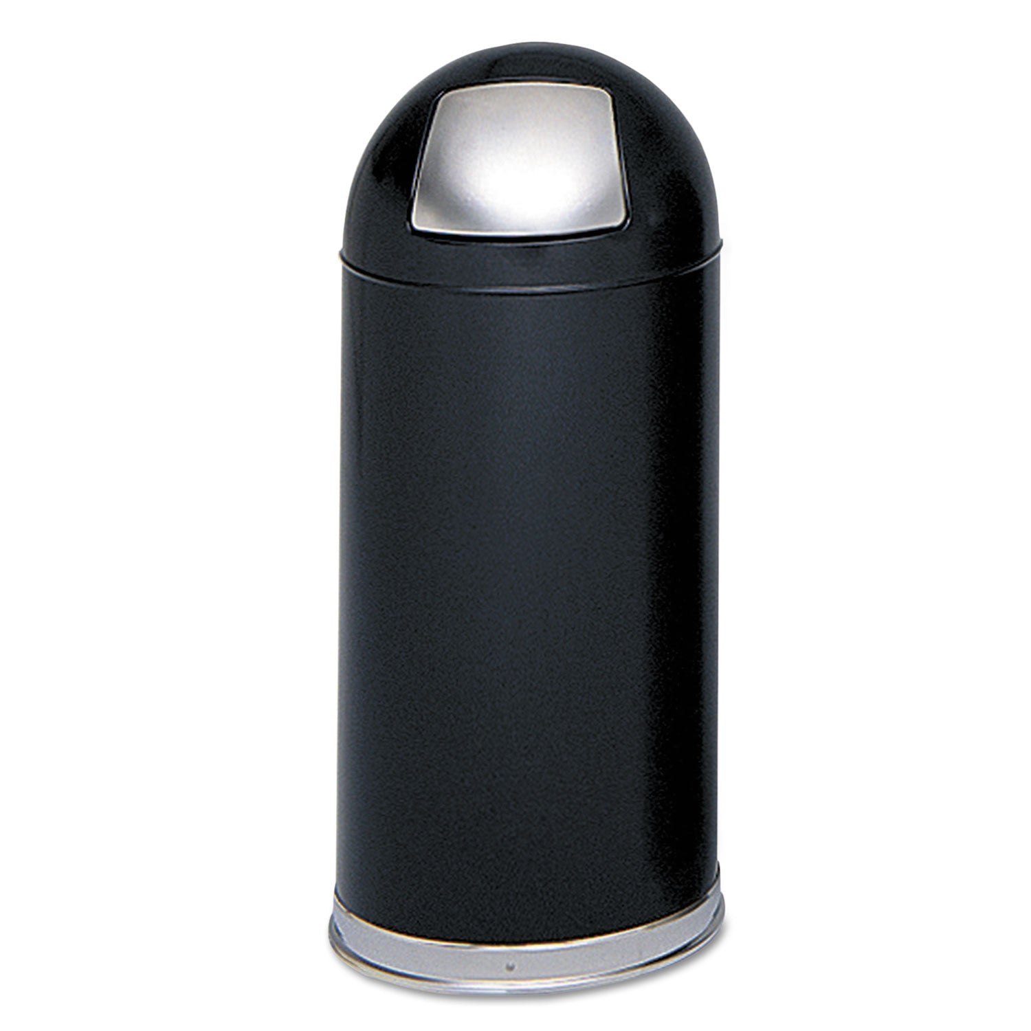 Dome Top Receptacle with Spring-Loaded Door, 15 gal, Steel, Black -