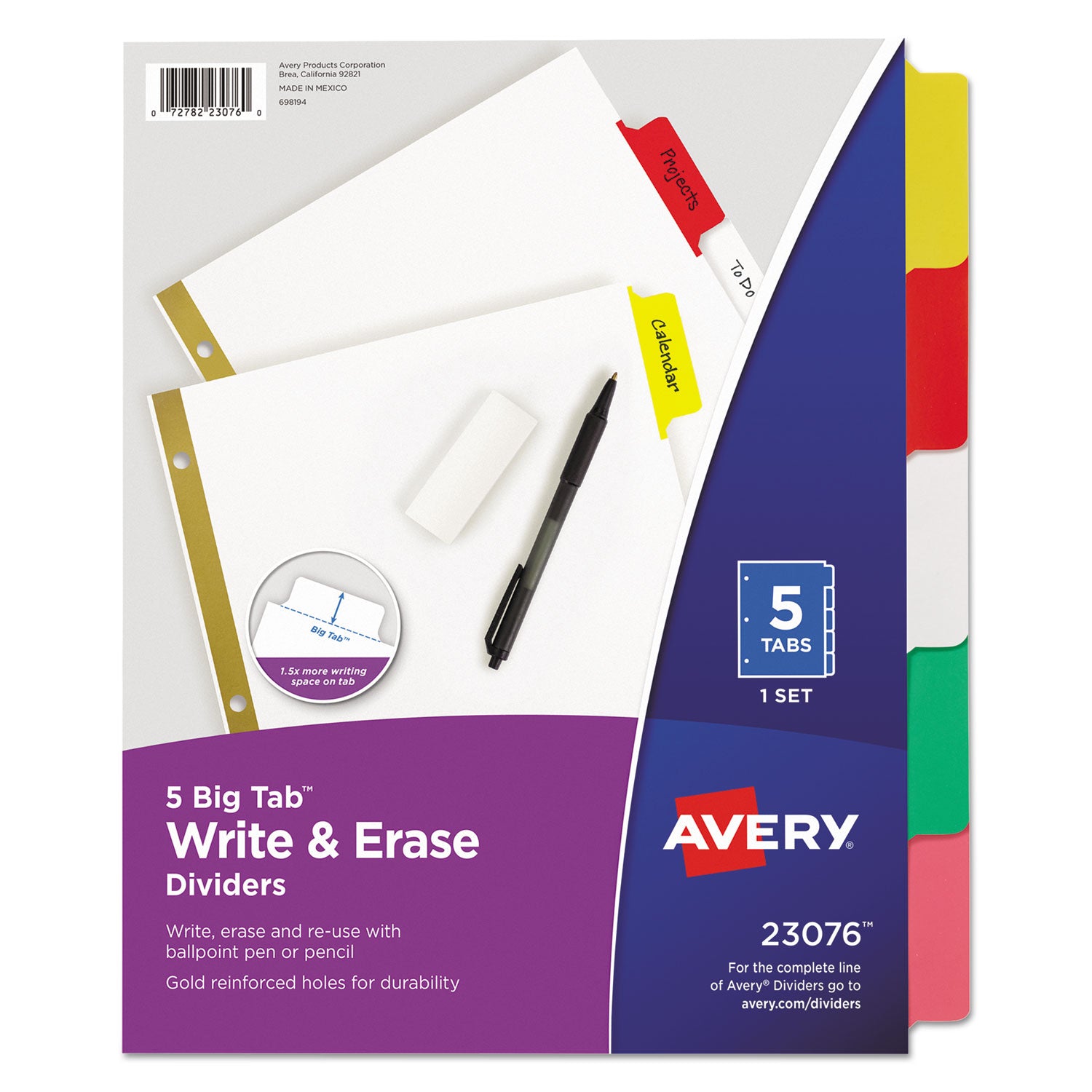 Write and Erase Big Tab Paper Dividers, 5-Tab, 11 x 8.5, White, Assorted Tabs, 1 Set -