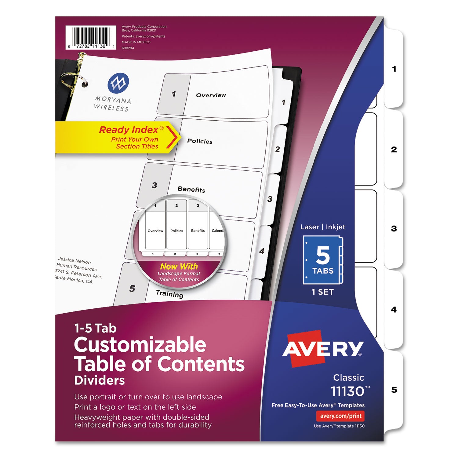 Customizable TOC Ready Index Black and White Dividers, 5-Tab, 1 to 5, 11 x 8.5, 1 Set -