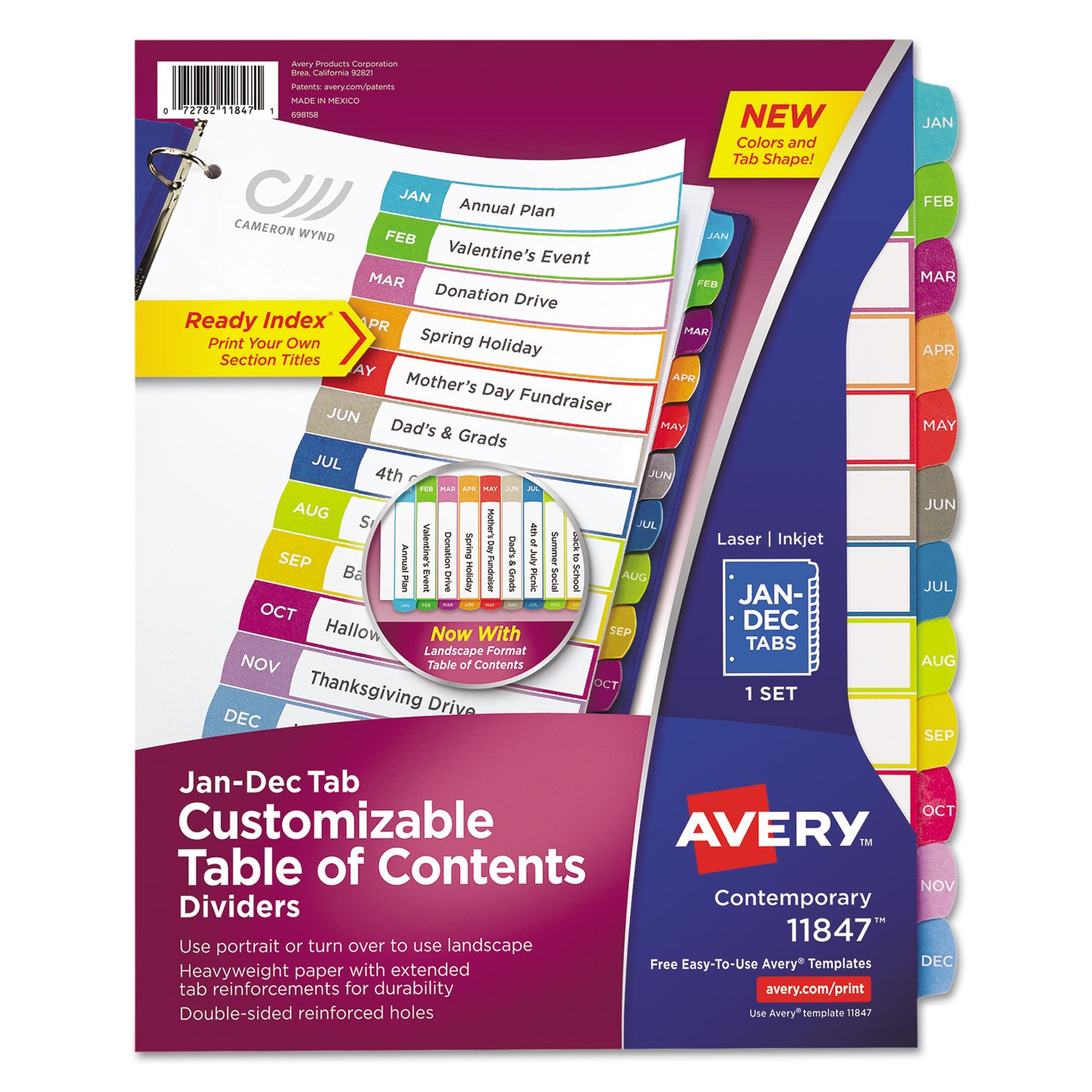 Customizable TOC Ready Index Multicolor Tab Dividers, 12-Tab, Jan. to Dec., 11 x 8.5, White, Contemporary Color Tabs, 1 Set -