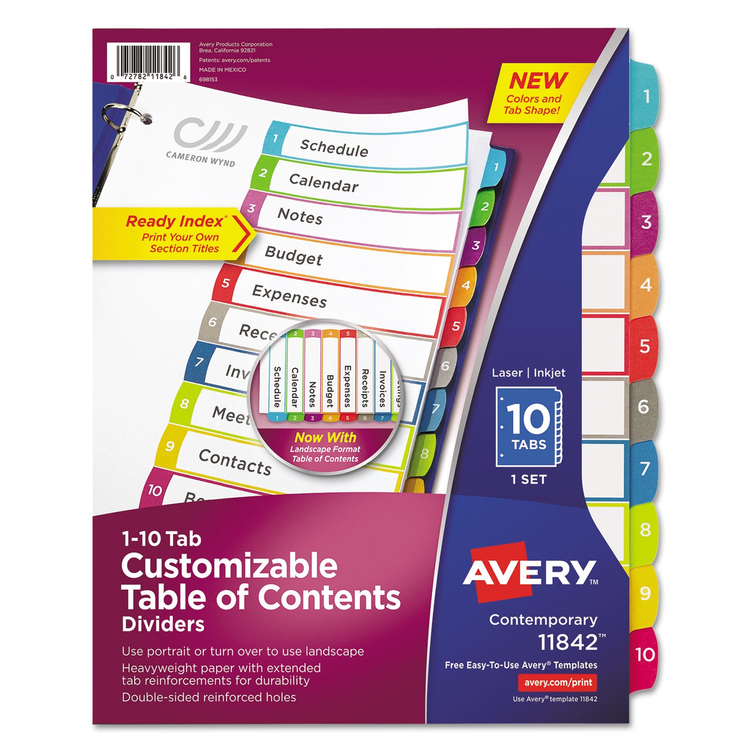 Customizable TOC Ready Index Multicolor Tab Dividers, 10-Tab, 1 to 10, 11 x 8.5, White, Contemporary Color Tabs, 1 Set -