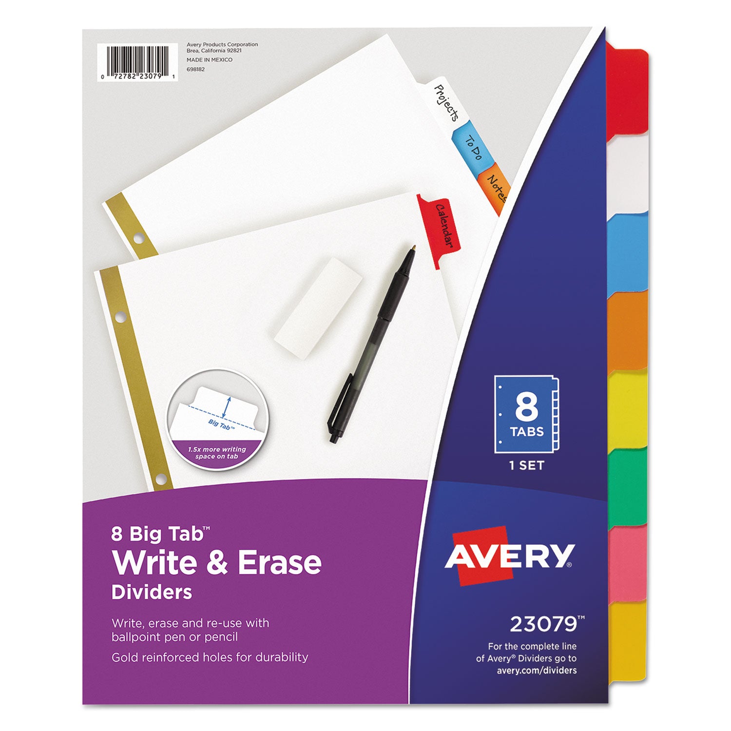 Write and Erase Big Tab Paper Dividers, 8-Tab, 11 x 8.5, White, Assorted Tabs,1 Set -