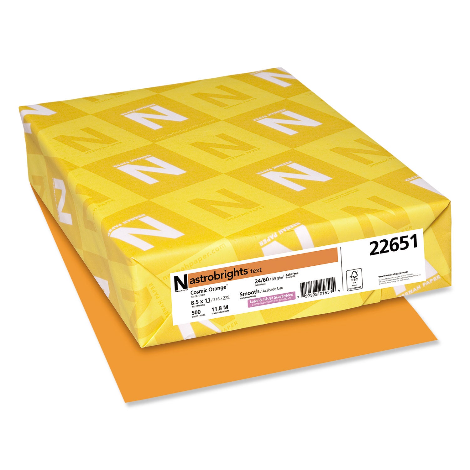 Color Paper, 24 lb Bond Weight, 8.5 x 11, Cosmic Orange, 500/Ream -