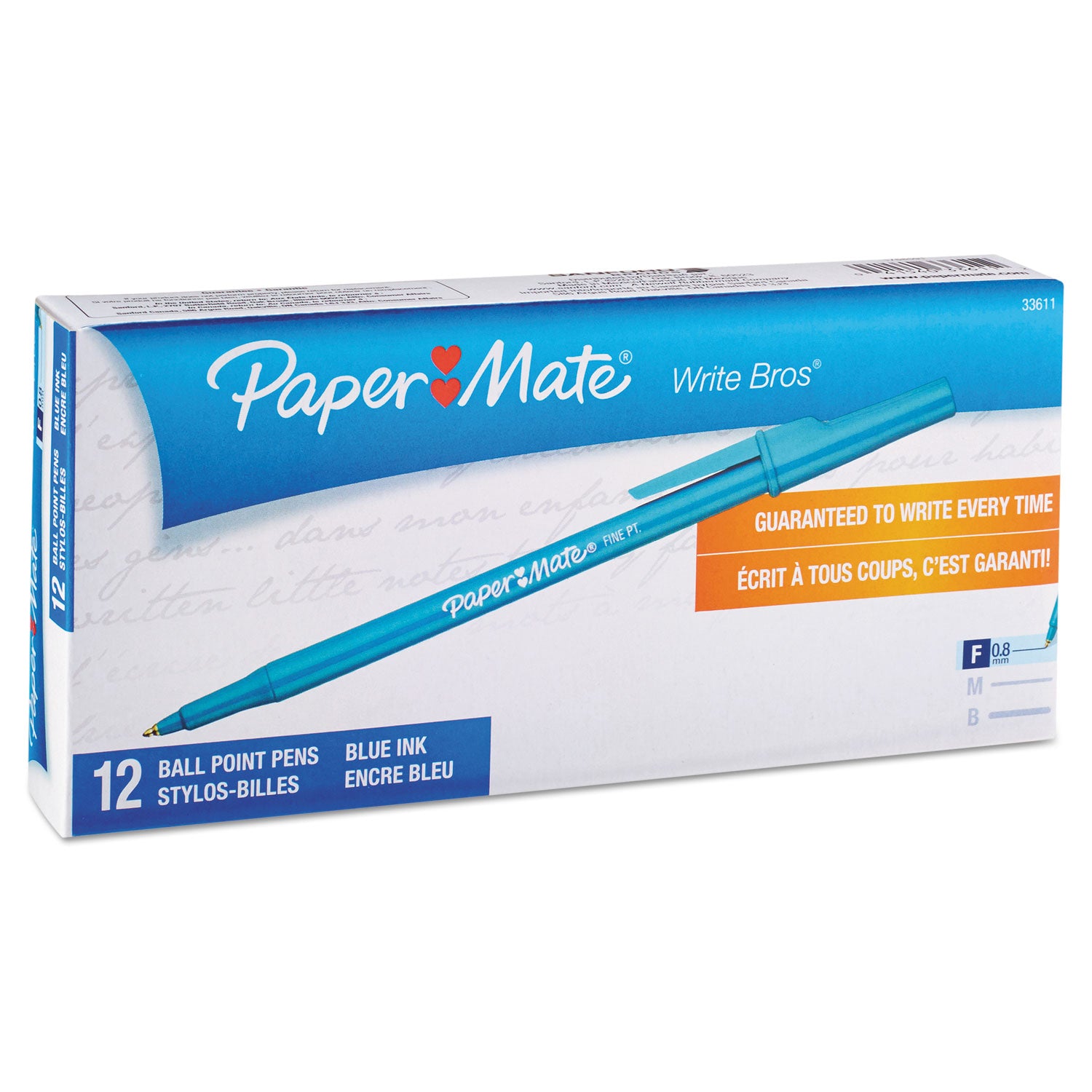 Write Bros. Ballpoint Pen, Stick, Fine 0.8 mm, Blue Ink, Blue Barrel, 12/Pack -