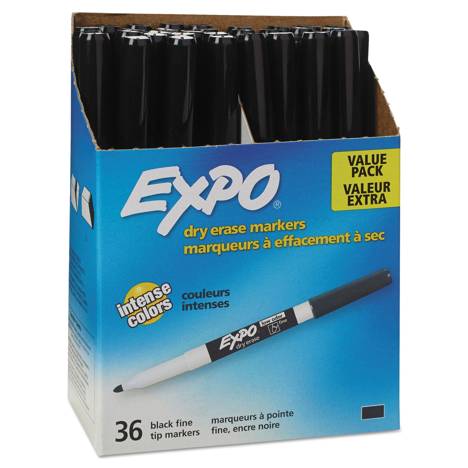 Low-Odor Dry-Erase Marker Value Pack, Fine Bullet Tip, Black, 36/Box -