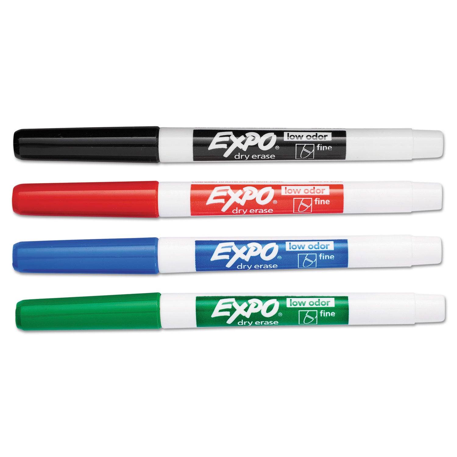 Low-Odor Dry-Erase Marker, Fine Bullet Tip, Assorted Colors, 4/Set -