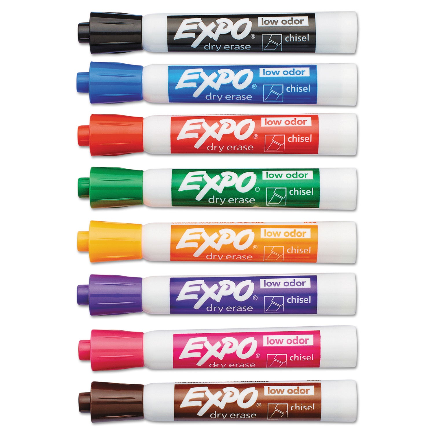 Low-Odor Dry-Erase Marker, Broad Chisel Tip, Assorted Colors, 8/Set -