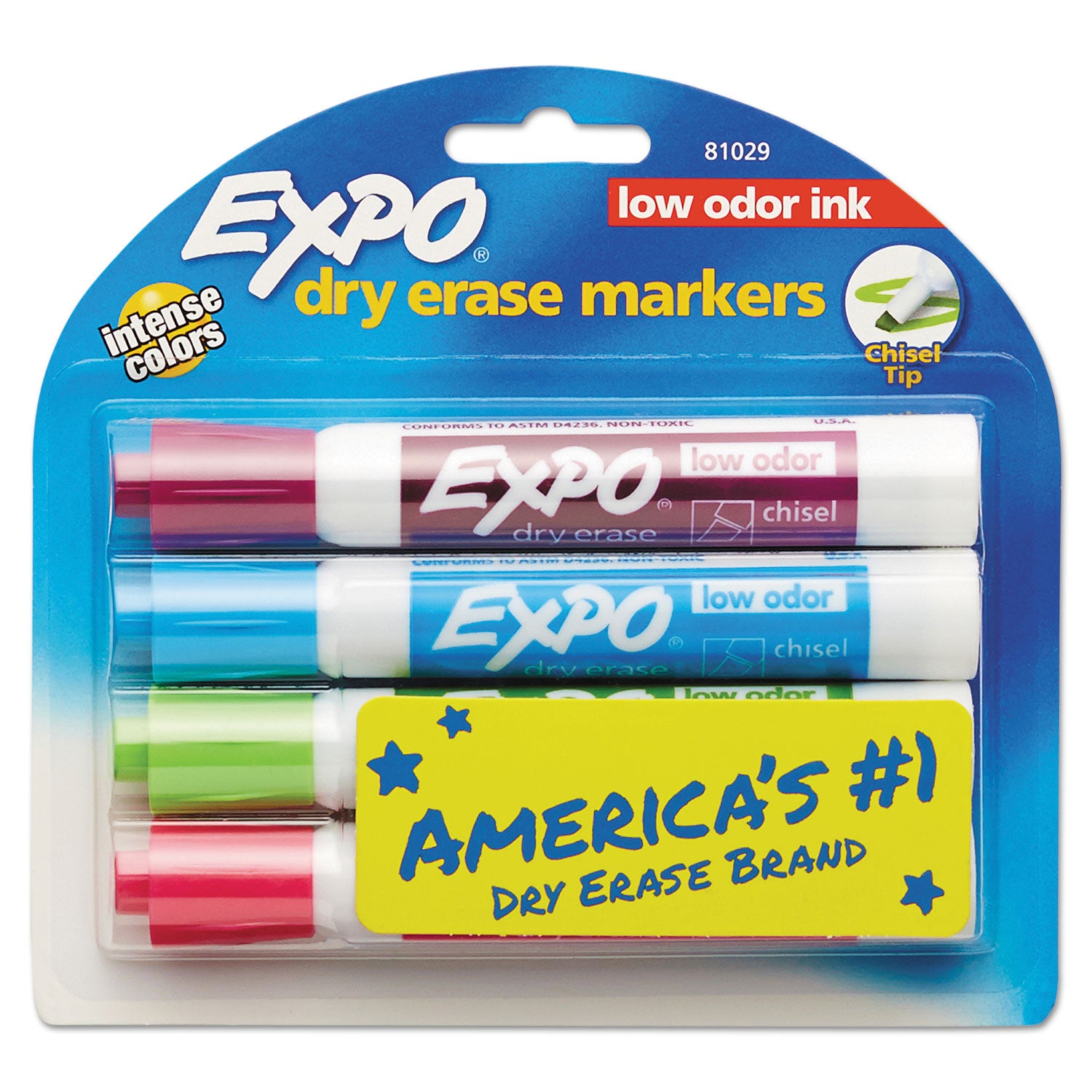 Low-Odor Dry-Erase Marker, Broad Chisel Tip, Assorted Pastel Colors, 4/Set -