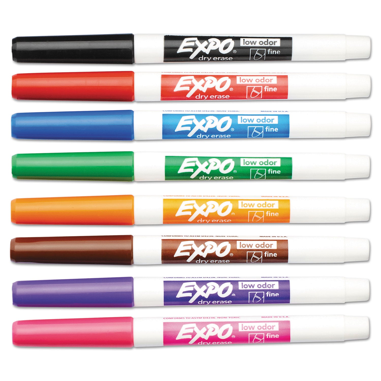 Low-Odor Dry-Erase Marker, Fine Bullet Tip, Assorted Colors, 8/Set -