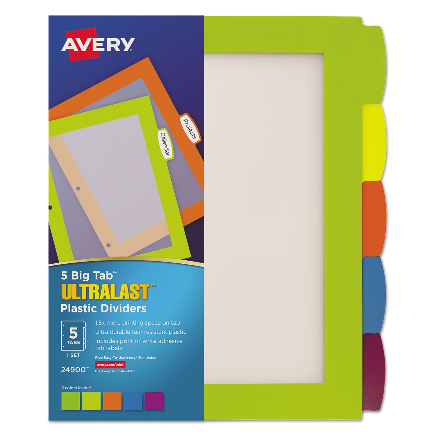 Big Tab Ultralast Plastic Dividers, 5-Tab, 11 x 8.5, Assorted, 1 Set -