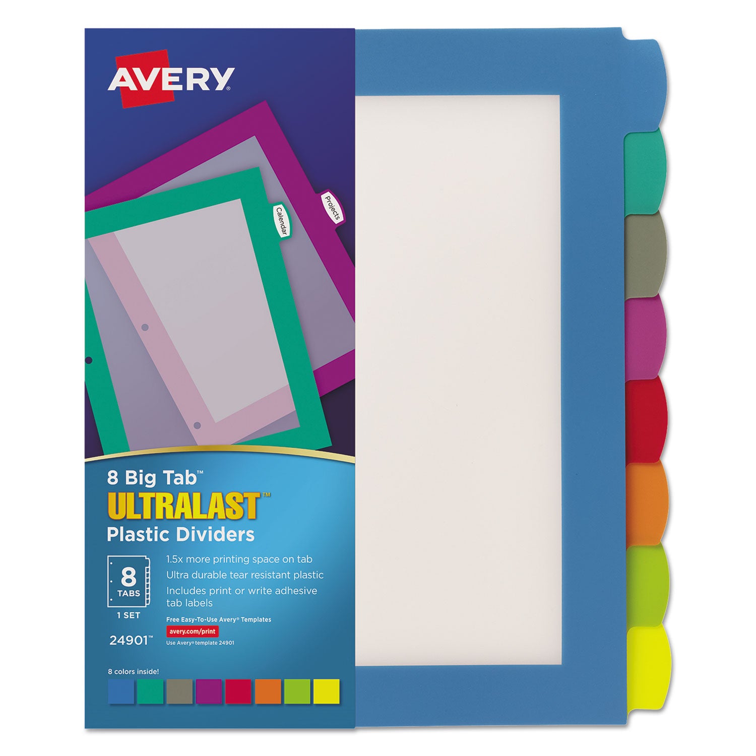 Big Tab Ultralast Plastic Dividers, 8-Tab, 11 x 8.5, Assorted, 1 Set -