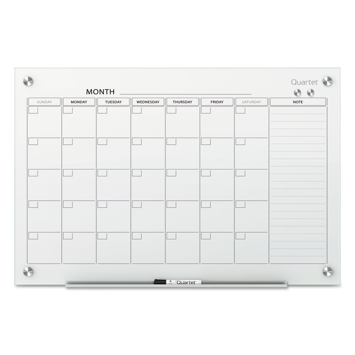 Infinity Magnetic Glass Calendar Board, One Month, 48 x 36, White Surface -