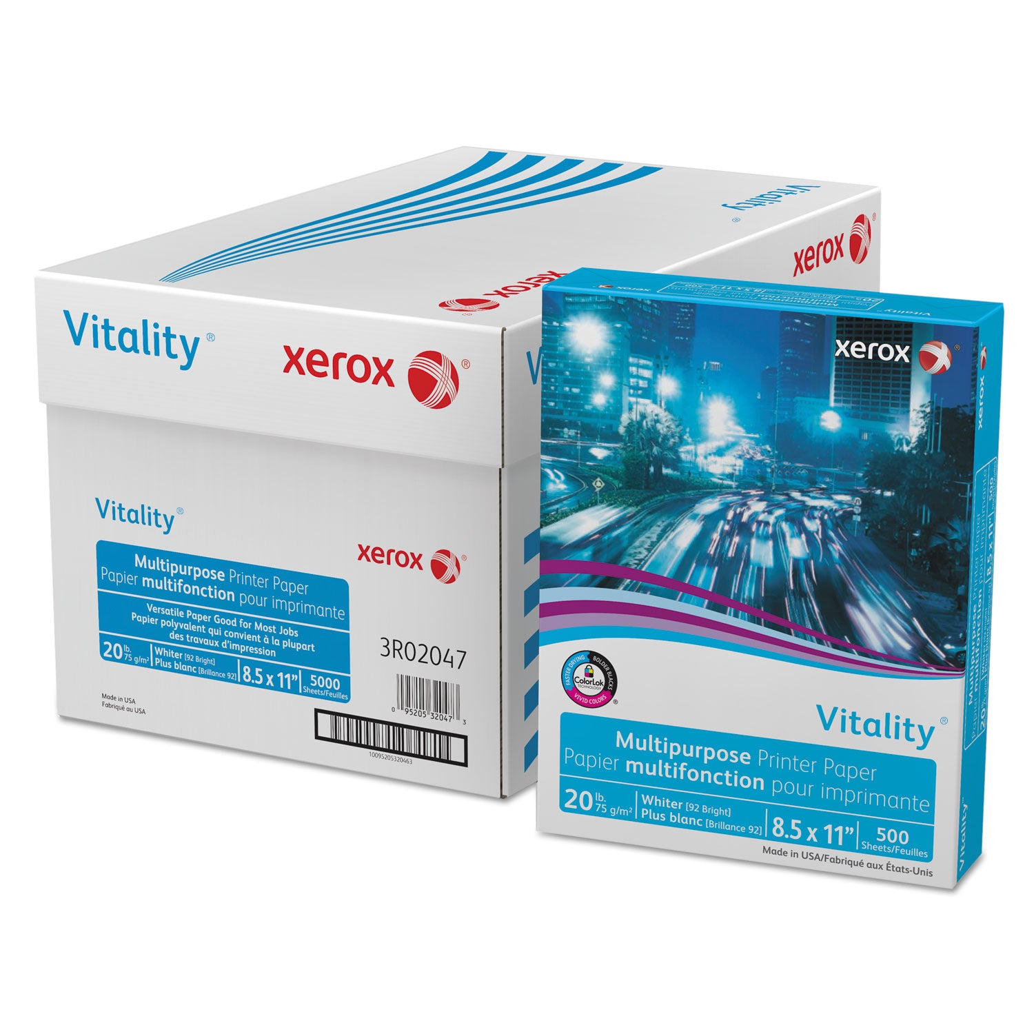Vitality Multipurpose Print Paper, 92 Bright, 20 lb Bond Weight, 8.5 x 11, White, 500 Sheets/Ream, 10 Reams/Carton -