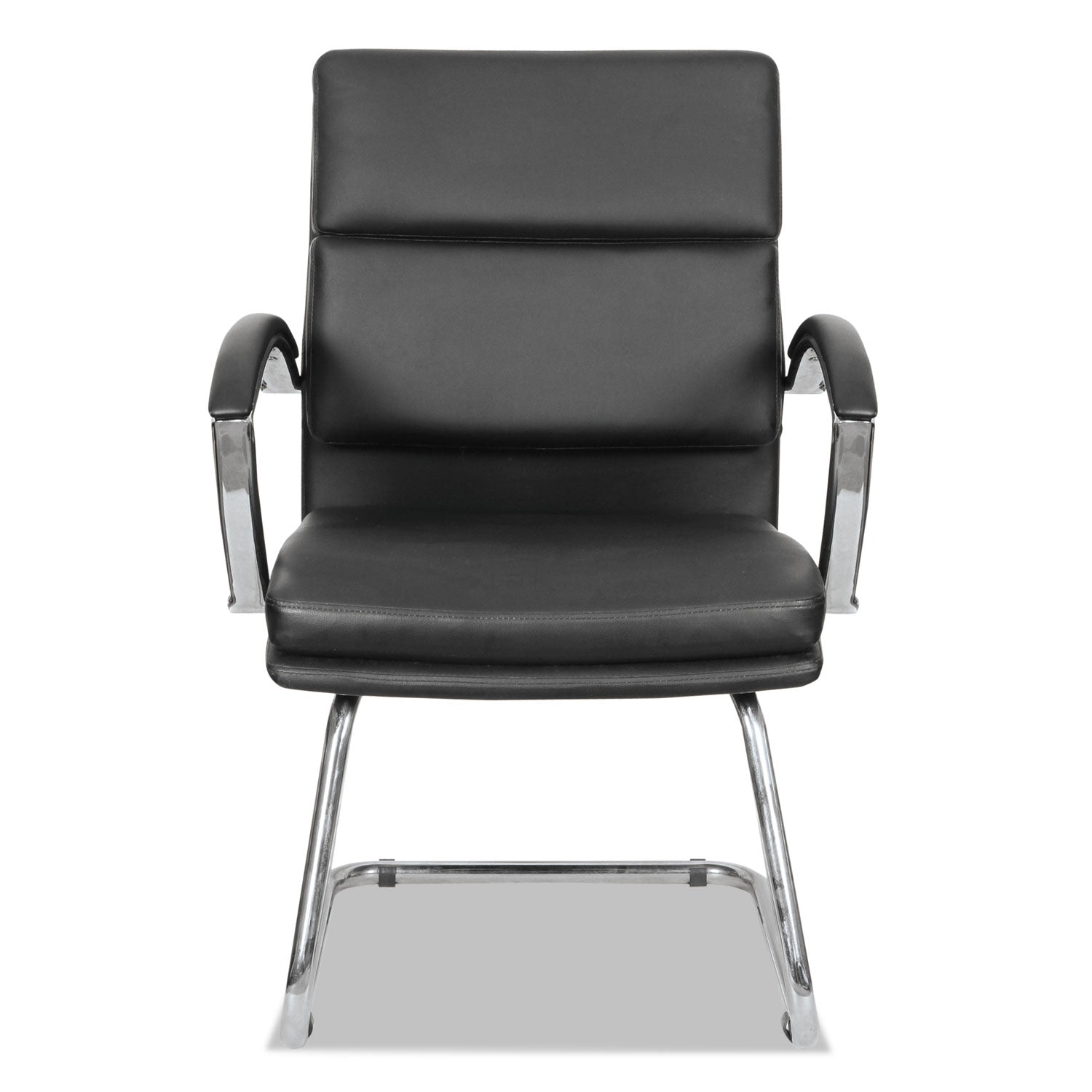 Alera Neratoli Slim Profile Stain-Resistant Faux Leather Guest Chair, 23.81" x 27.16" x 36.61", Black Seat/Back, Chrome Base -
