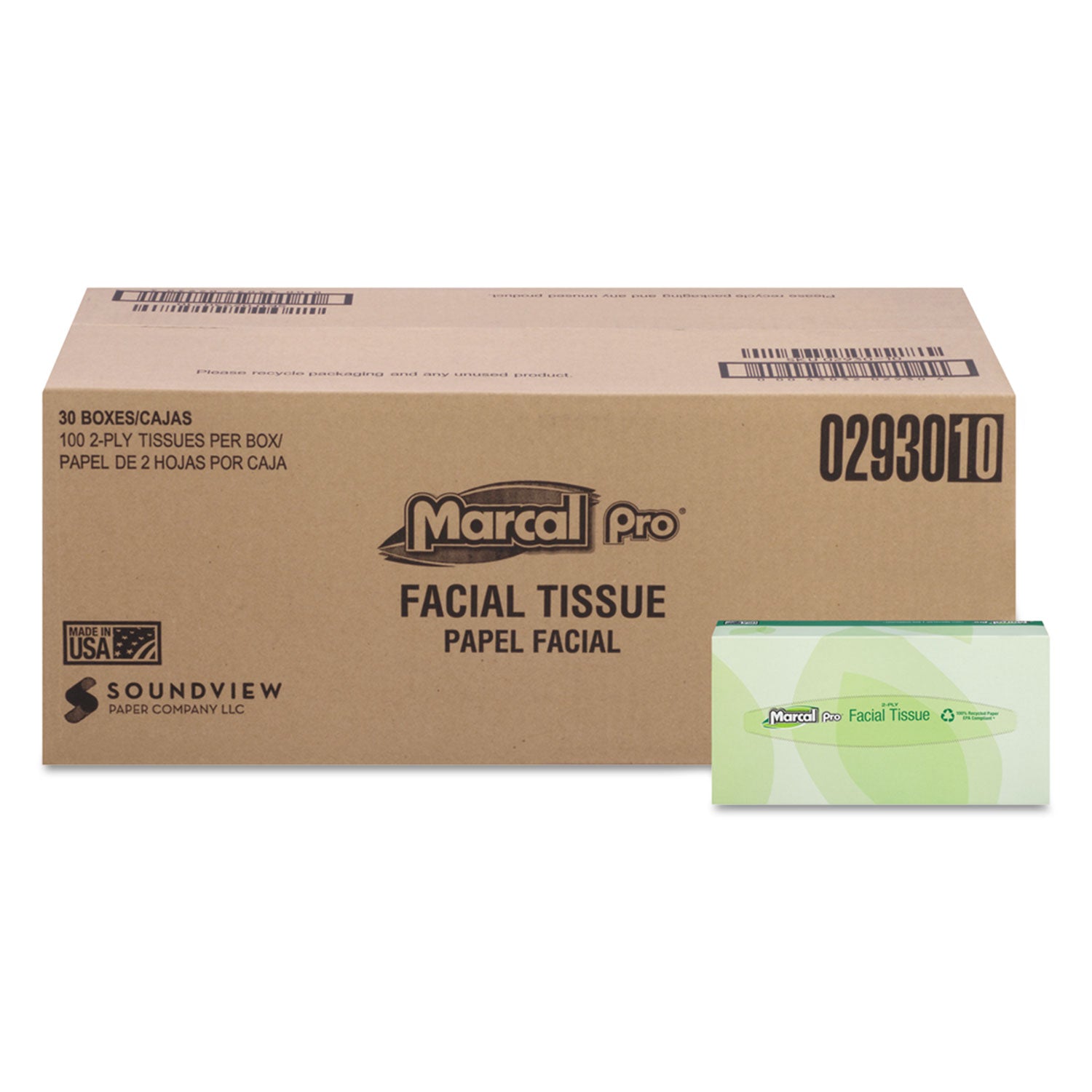100% Recycled Convenience Pack Facial Tissue, Septic Safe, 2-Ply, White, 100 Sheets/Box, 30 Boxes/Carton -