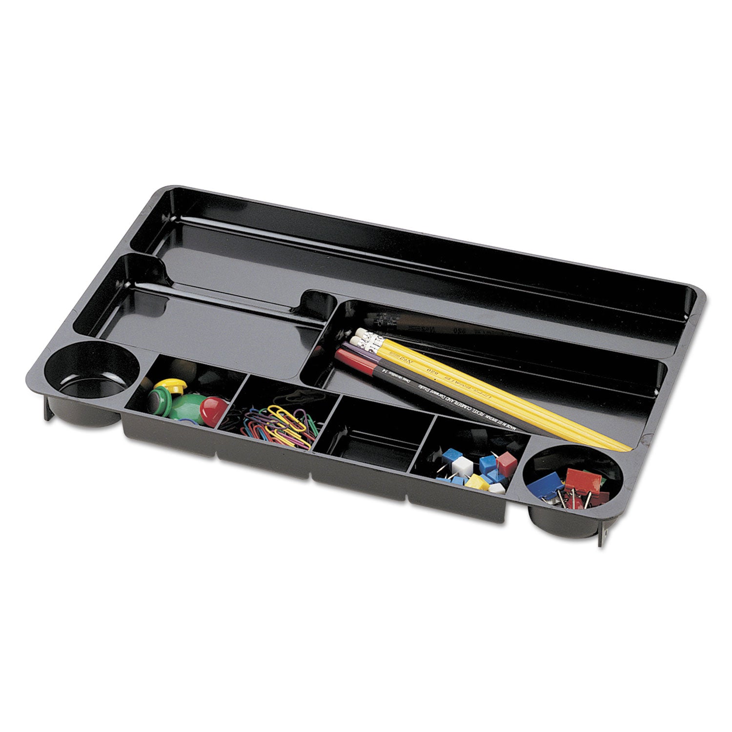 Recycled Drawer Organizer, Nine Compartments, 14 x 9.13 x 1.13, Plastic, Black -