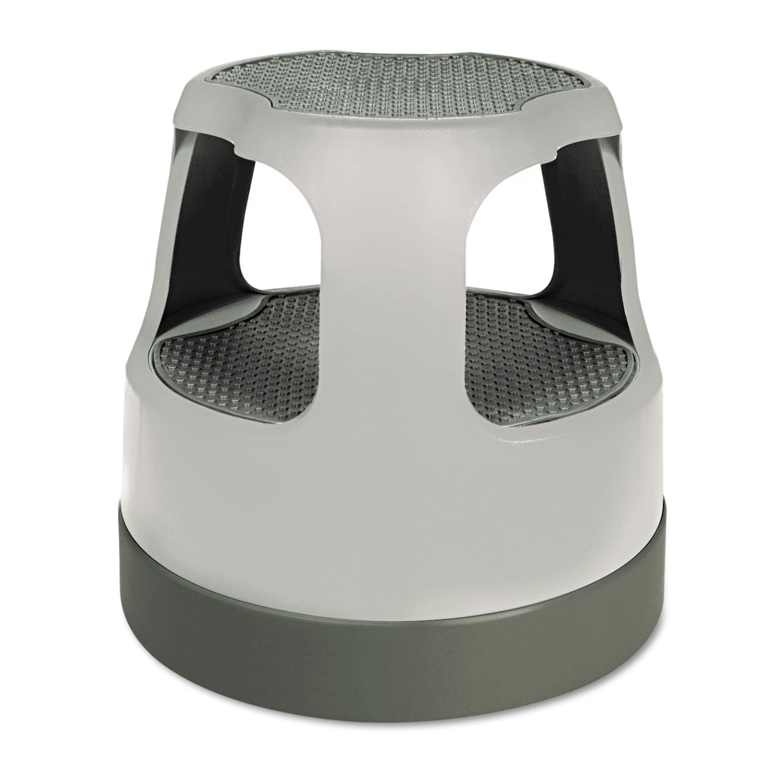 Scooter Stool, Round, 2-Step, Step and Lock Wheels, 300 lb Capacity, 15" Working Height, Gray -