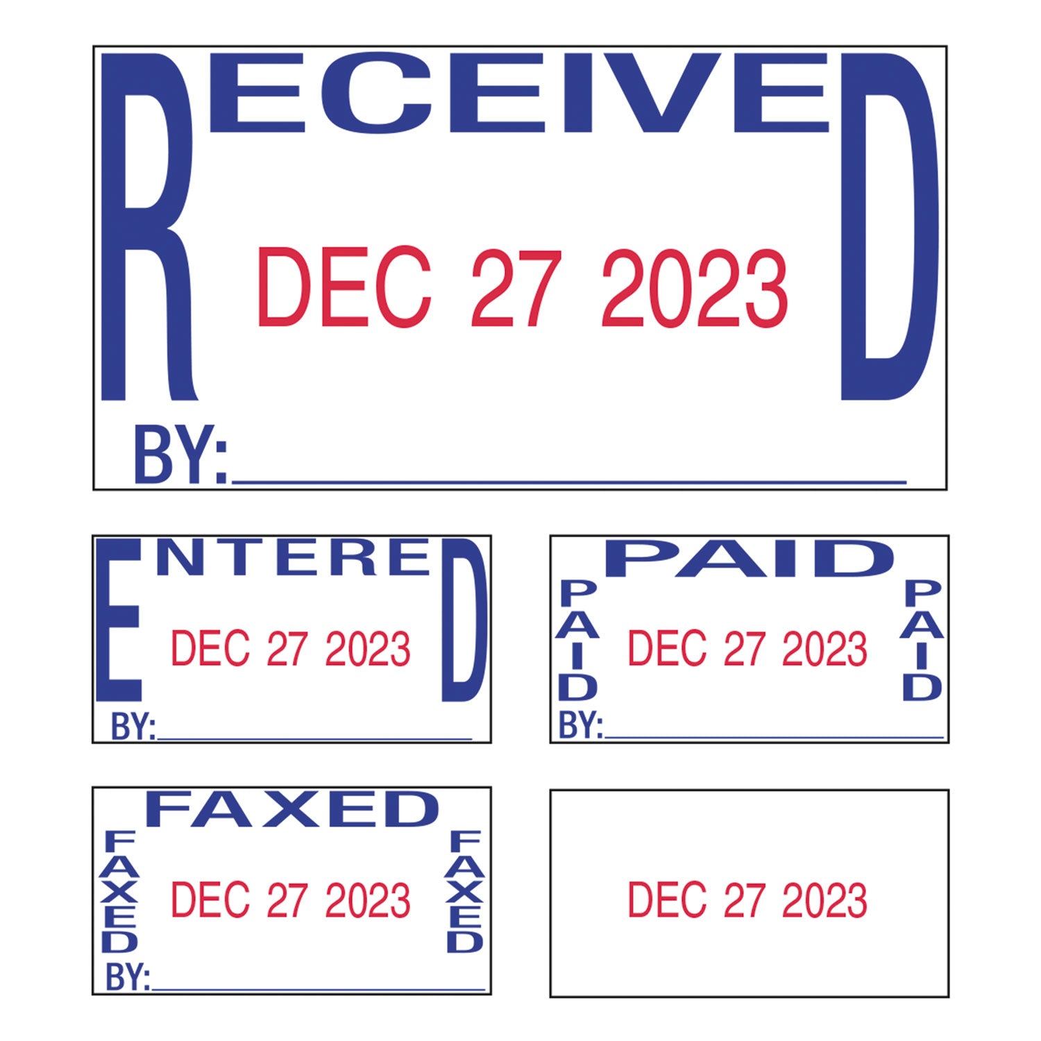 Printy Economy 5-in-1 Date Stamp, Self-Inking, 1.63" x 1", Blue/Red -
