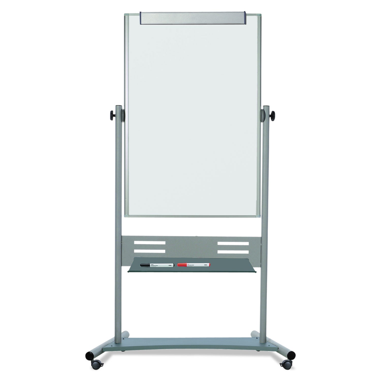 Revolver Easel, 35.4 x 47.2, 80" Tall Easel, Vertical Orientation, White Surface, Silver Aluminum Frame -