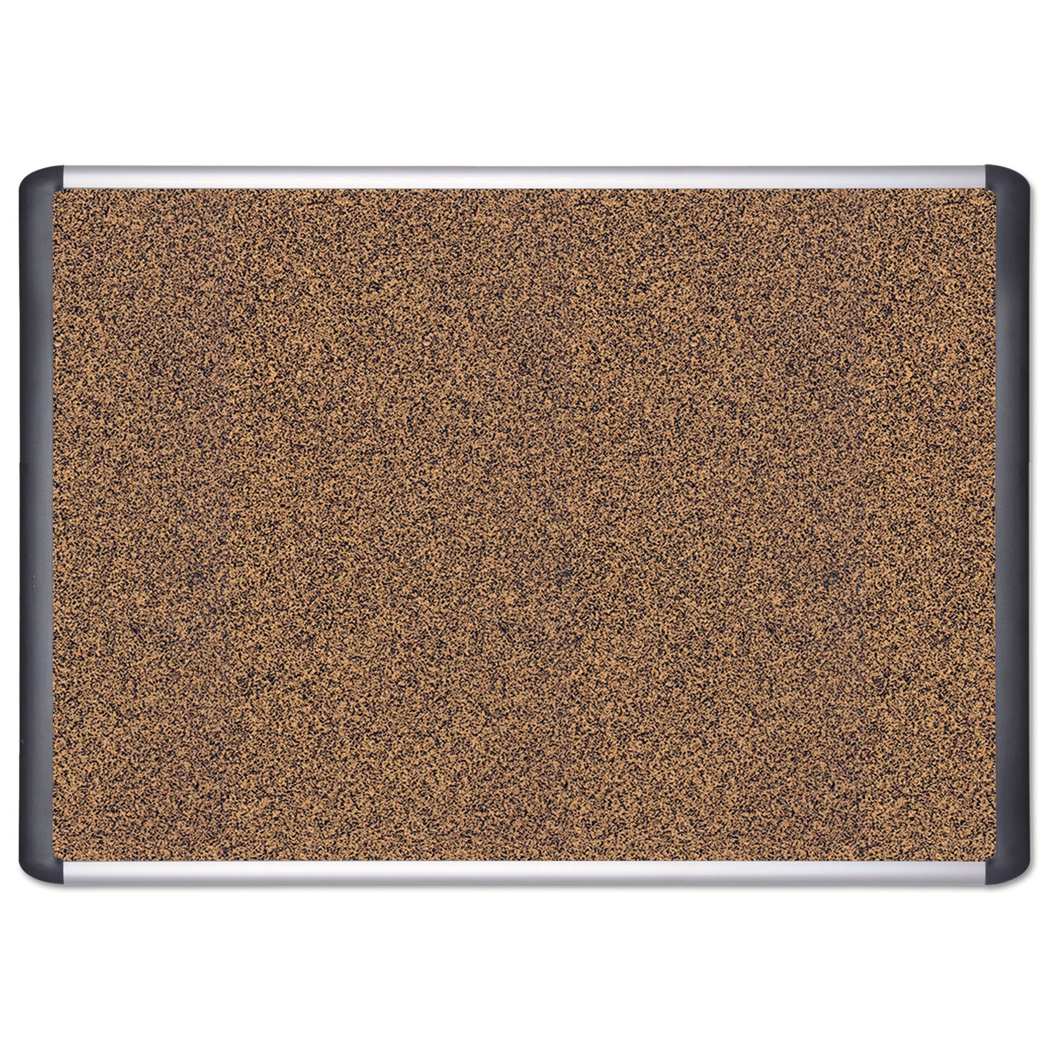 Tech Cork Board, 36 x 24, Tan Surface, Silver/Black Aluminum Frame -
