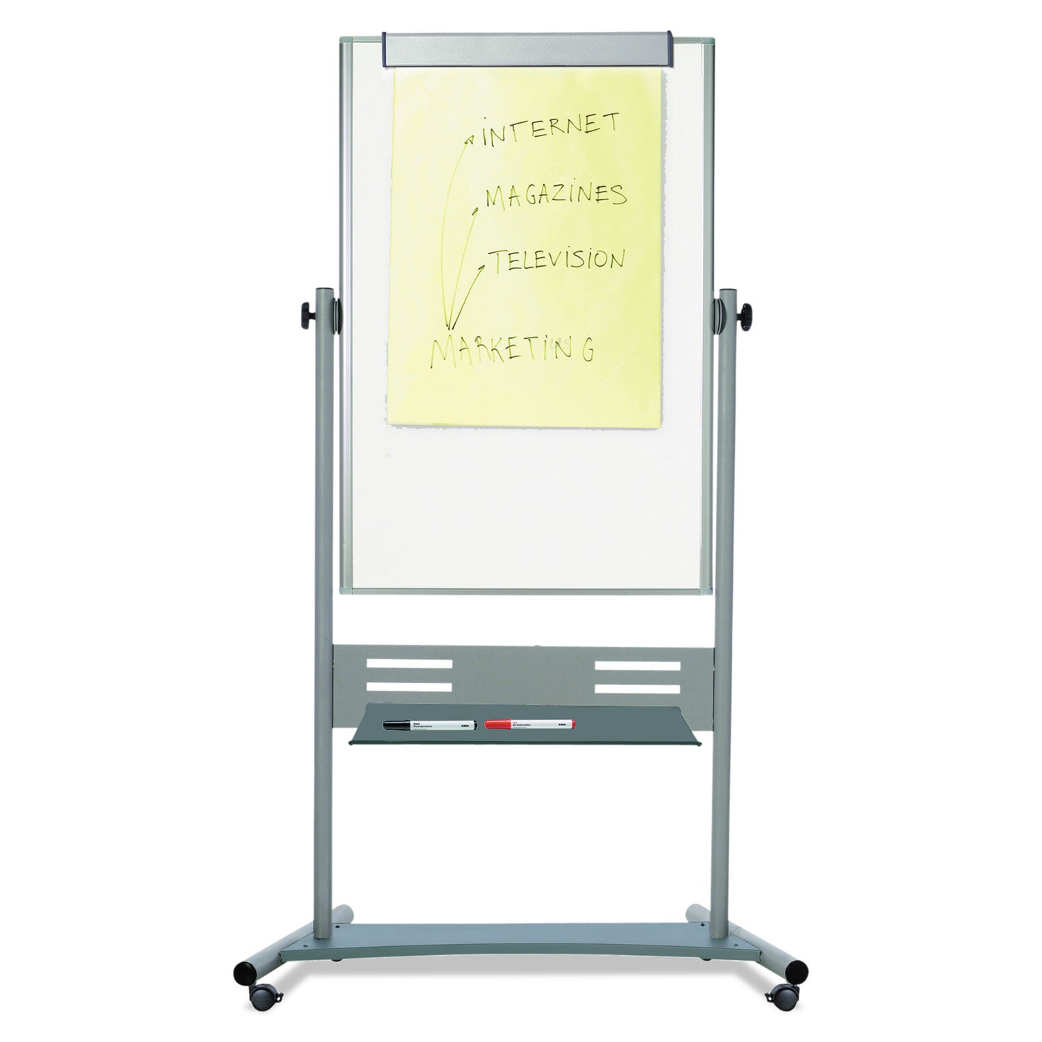 Revolver Easel, 35.4 x 47.2, 80" Tall Easel, Vertical Orientation, White Surface, Silver Aluminum Frame -